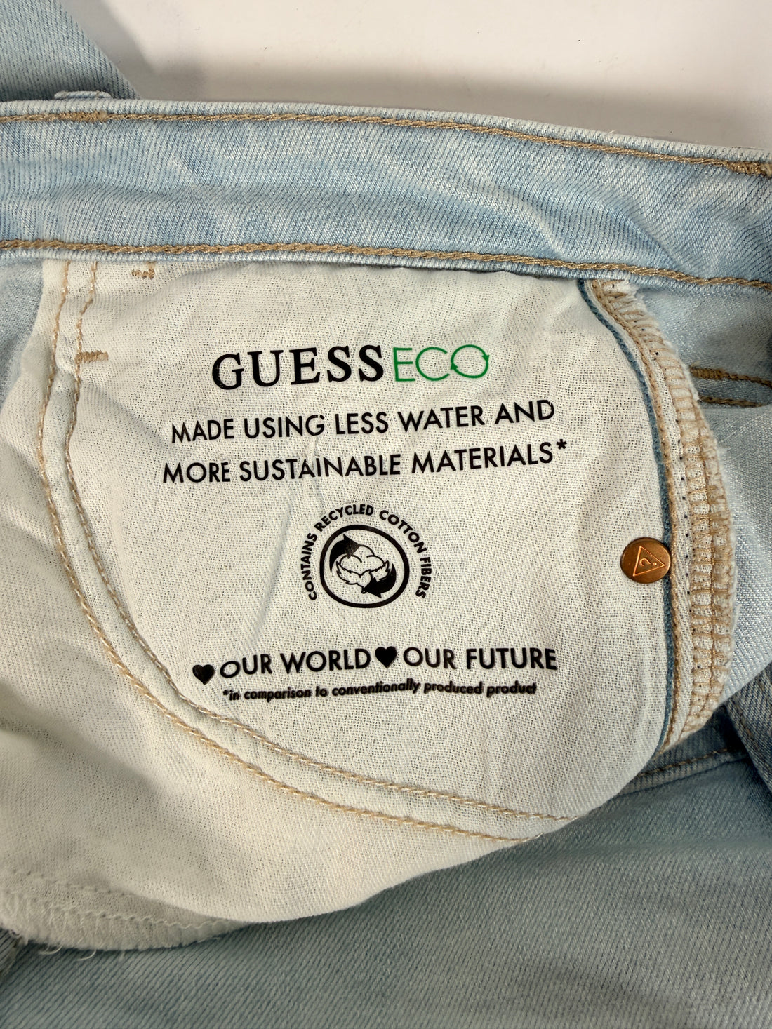 GUESS ECO, Sexy Straight Mid Rise jeans Brightstone Blue size 29x30. New with tags women’s light wash stretch straight leg denim premium casual style.