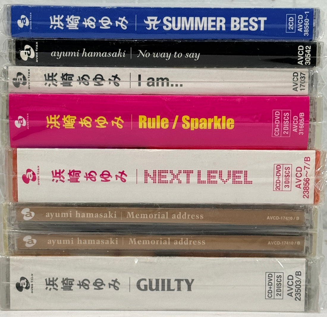 Ayumi Hamasaki sealed Japan import CD lot of 7 albums and singles with CD+DVD editions. Rare J-Pop Avex Trax collection in unopened condition.