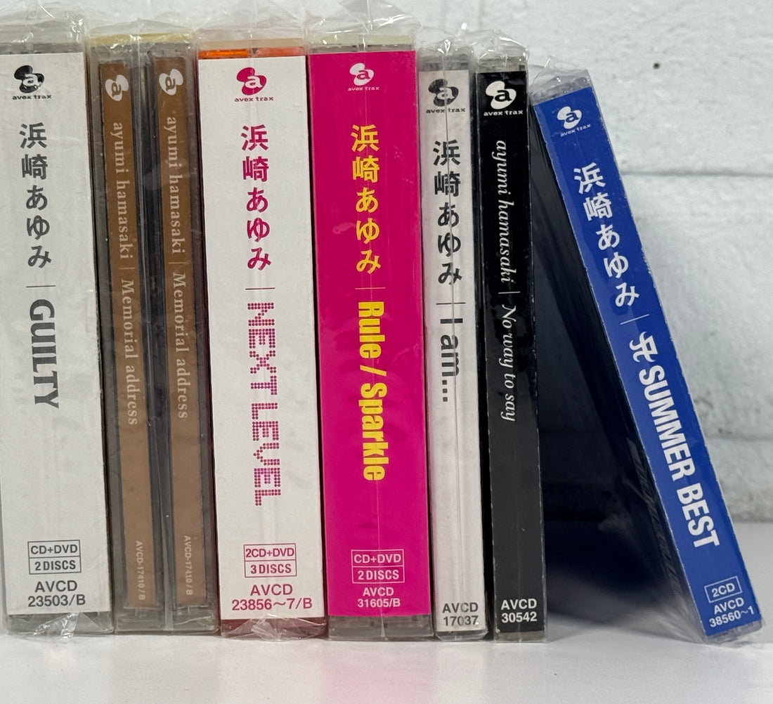 Ayumi Hamasaki sealed Japan import CD lot of 7 albums and singles with CD+DVD editions. Rare J-Pop Avex Trax collection in unopened condition.