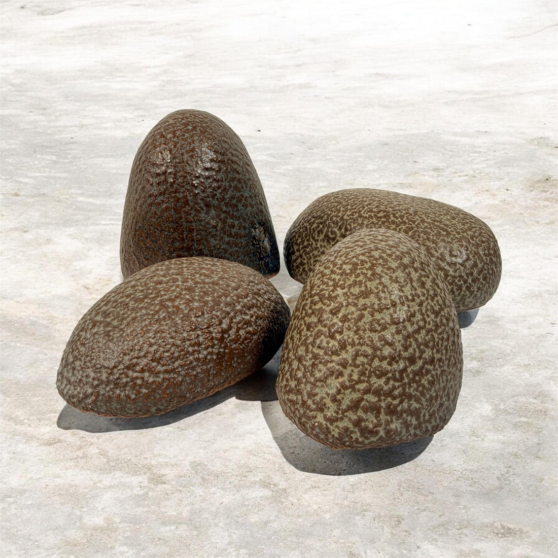 Vintage Sculptural Nesting Pebble Vessels, Studio Pottery Set of 4.