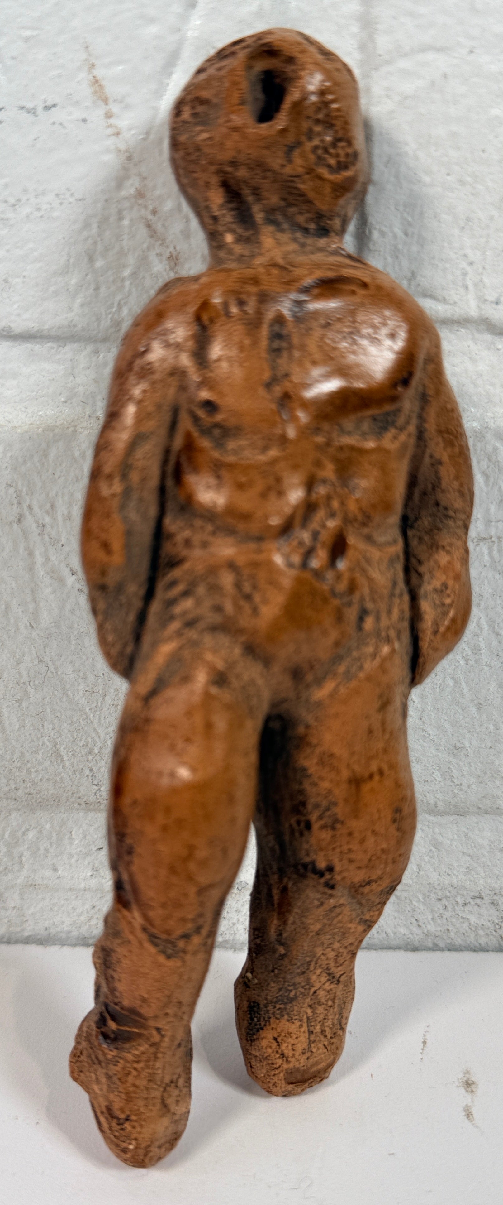 Mid century brutalist female sculpture with abstract nude form. Handmade studio art figure in earthy patina finish, ideal for modernist décor collectors.