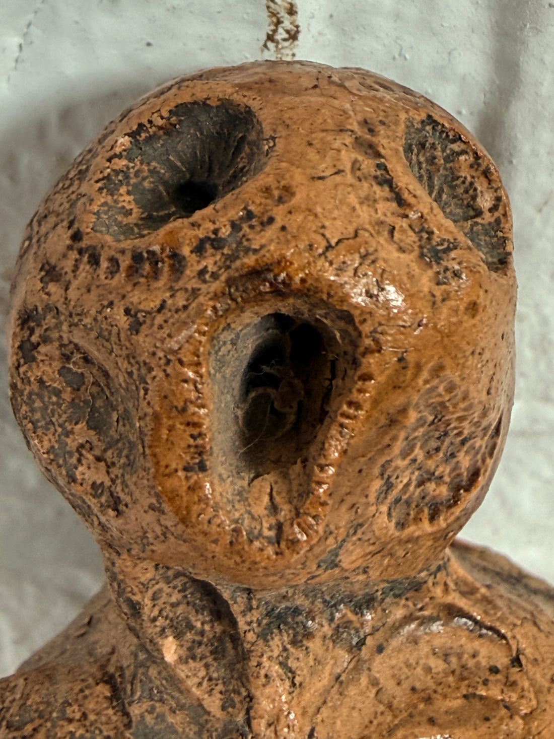 Mid century brutalist female sculpture with abstract nude form. Handmade studio art figure in earthy patina finish, ideal for modernist décor collectors.