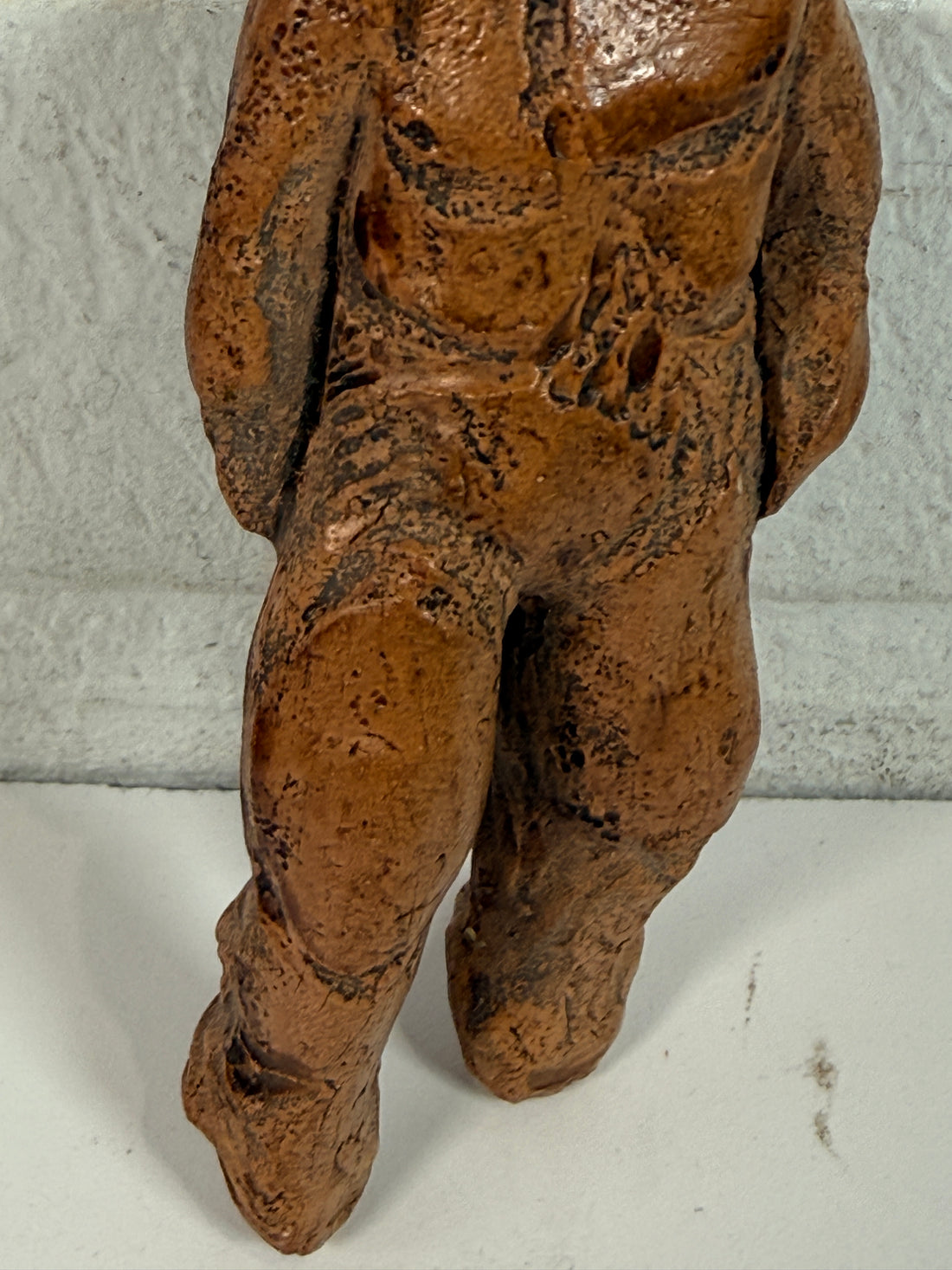 Mid century brutalist female sculpture with abstract nude form. Handmade studio art figure in earthy patina finish, ideal for modernist décor collectors.