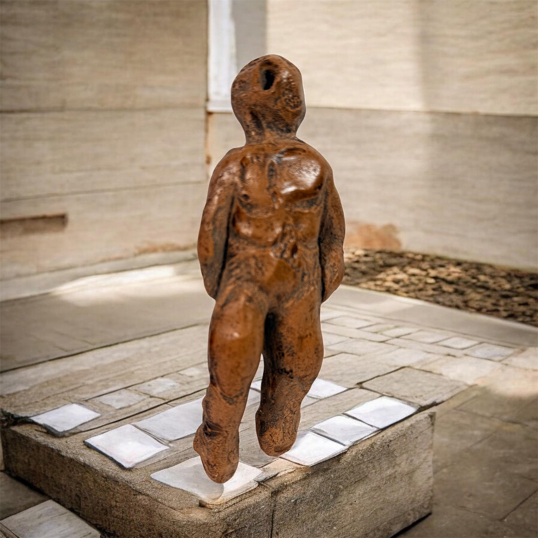 Mid century brutalist female sculpture with abstract nude form. Handmade studio art figure in earthy patina finish, ideal for modernist décor collectors.