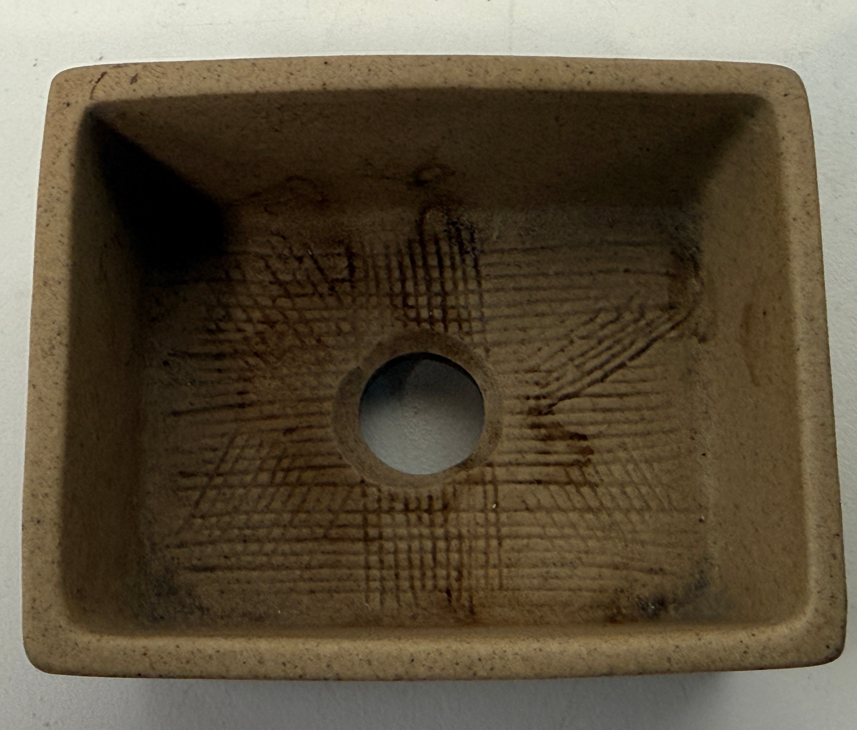 Vintage Japanese mame bonsai pot with hand painted landscape scene. Miniature ceramic planter for shohin bonsai, succulent display, or collector décor.