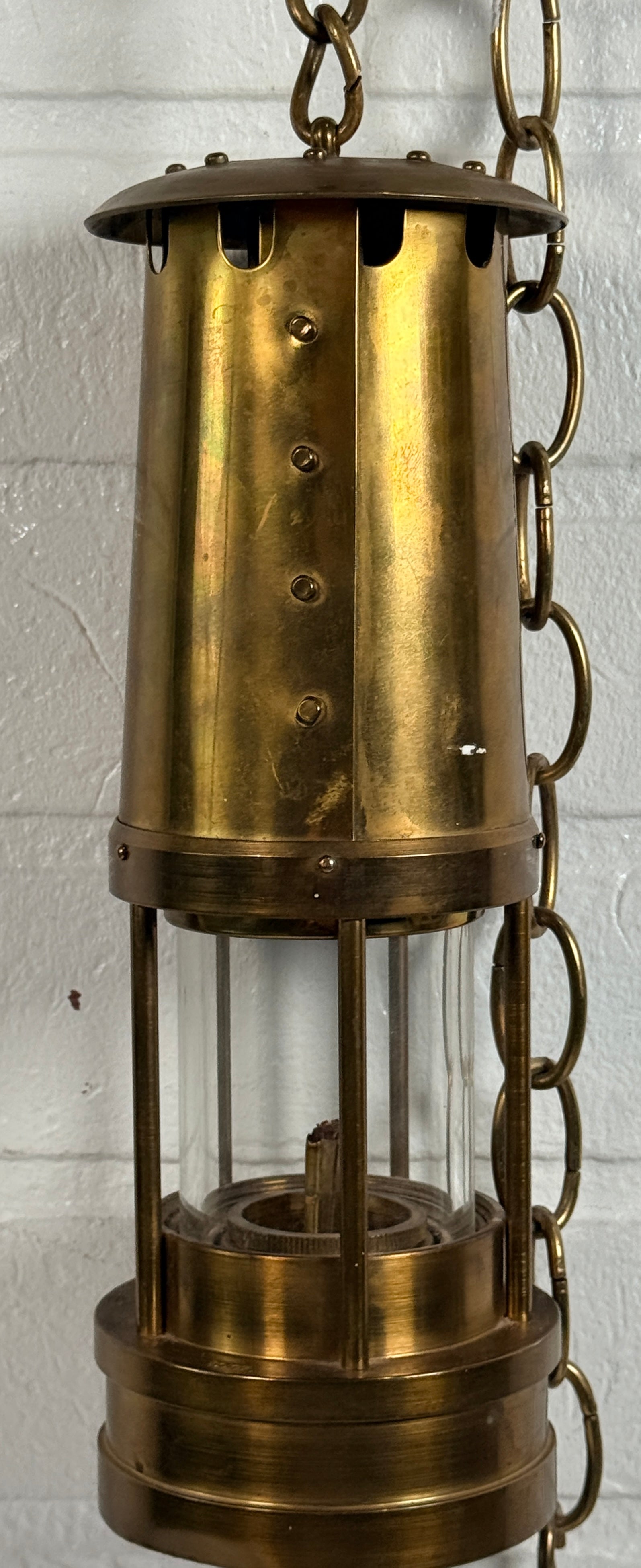 Lampe de mineur galloise vintage, laiton cambrien Thomas Williams, Pays de Galles.