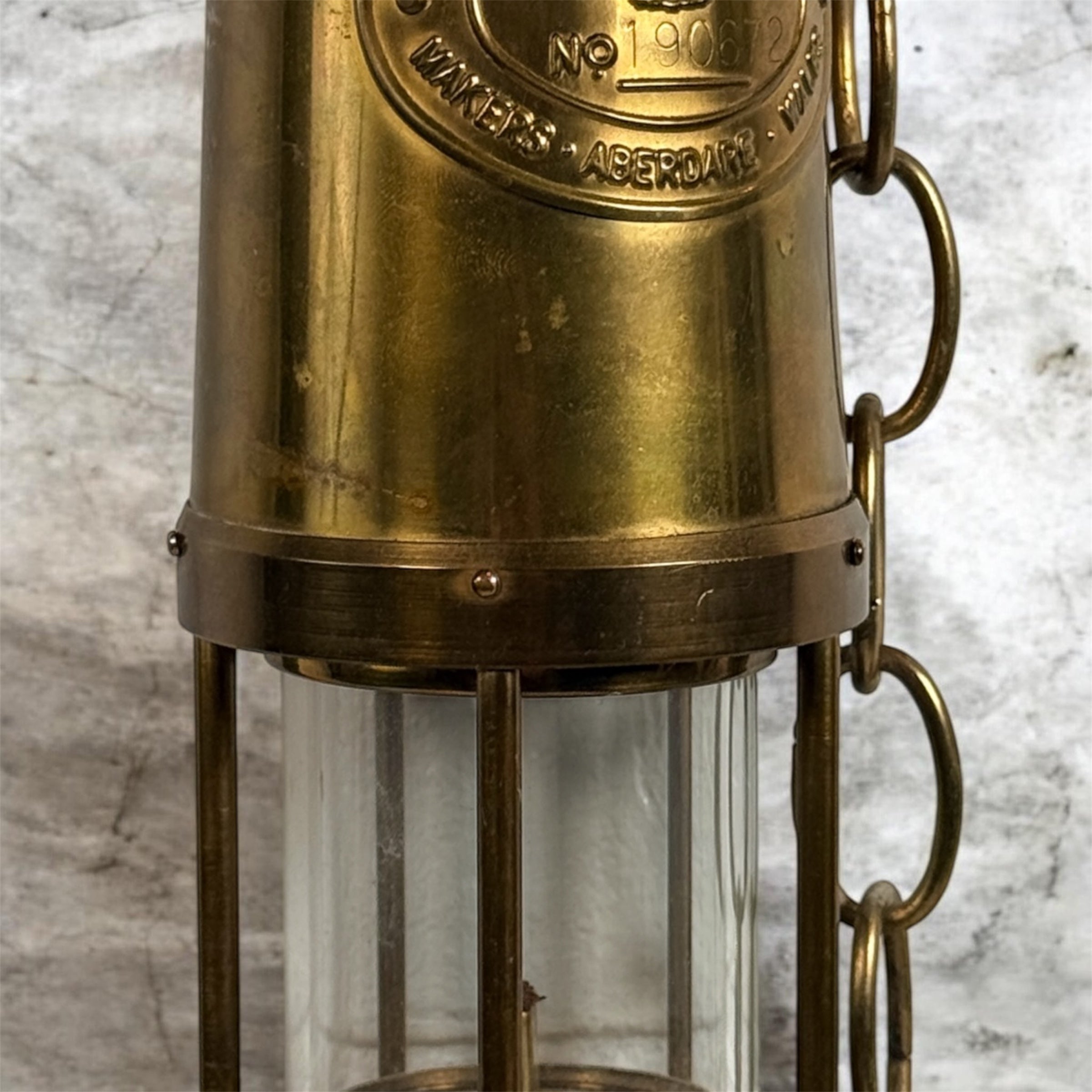 Lampe de mineur galloise vintage, laiton cambrien Thomas Williams, Pays de Galles.