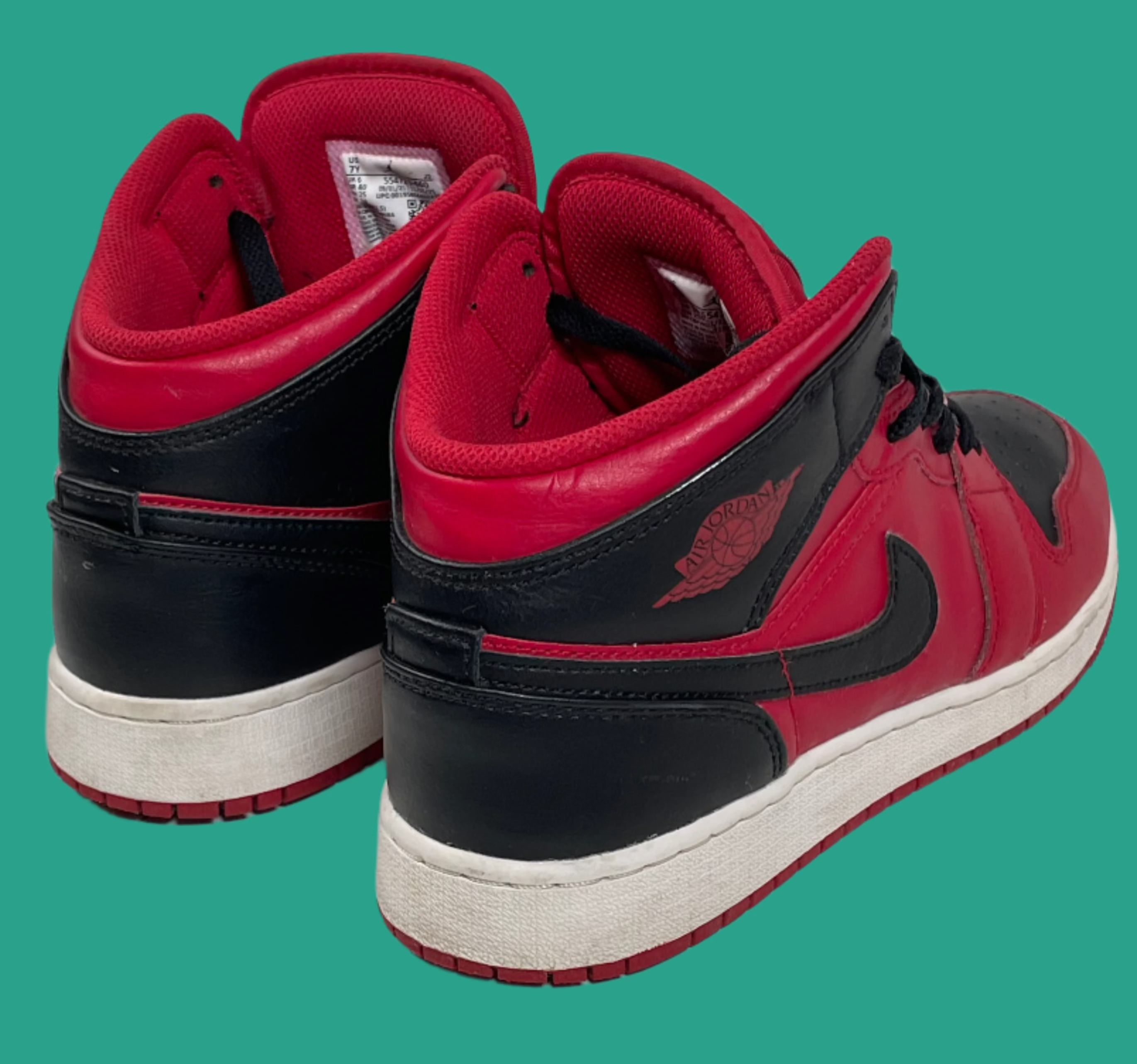 Nike Air Jordan 1 Mid “Bred” Black/Red Men’s Sneakers – Size 7Y US. – Cleaned, GUC