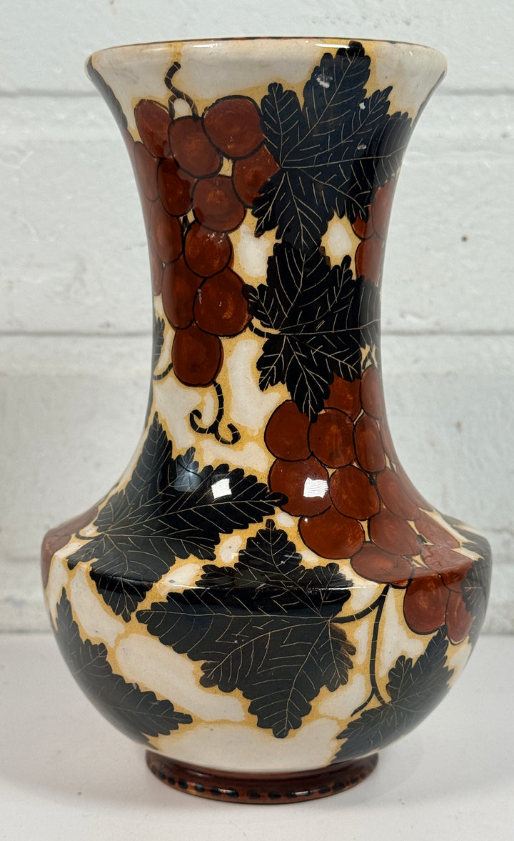 Vintage Fenice Albisola Italian ceramic vase with hand painted grape motif. Signed art pottery from Italy, collectible Tuscan décor piece.