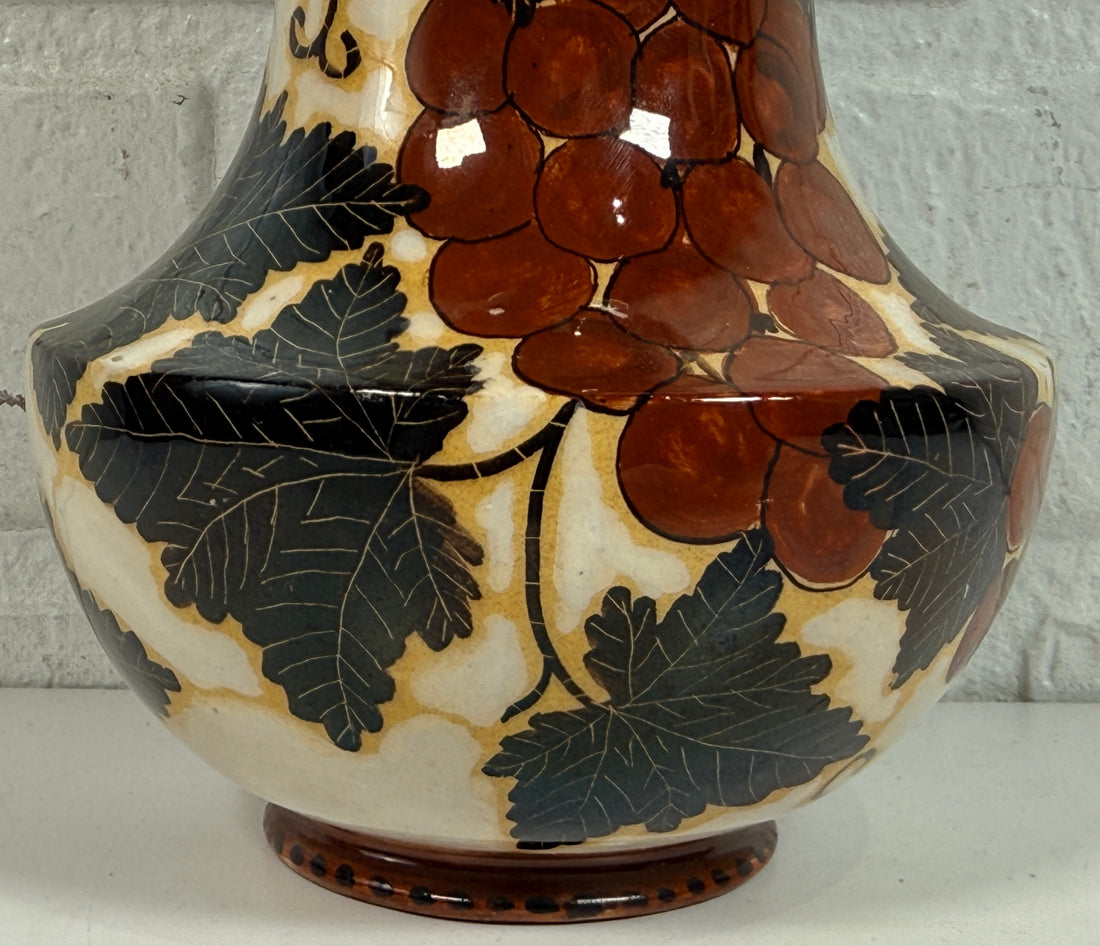 Vintage Fenice Albisola Italian ceramic vase with hand painted grape motif. Signed art pottery from Italy, collectible Tuscan décor piece.