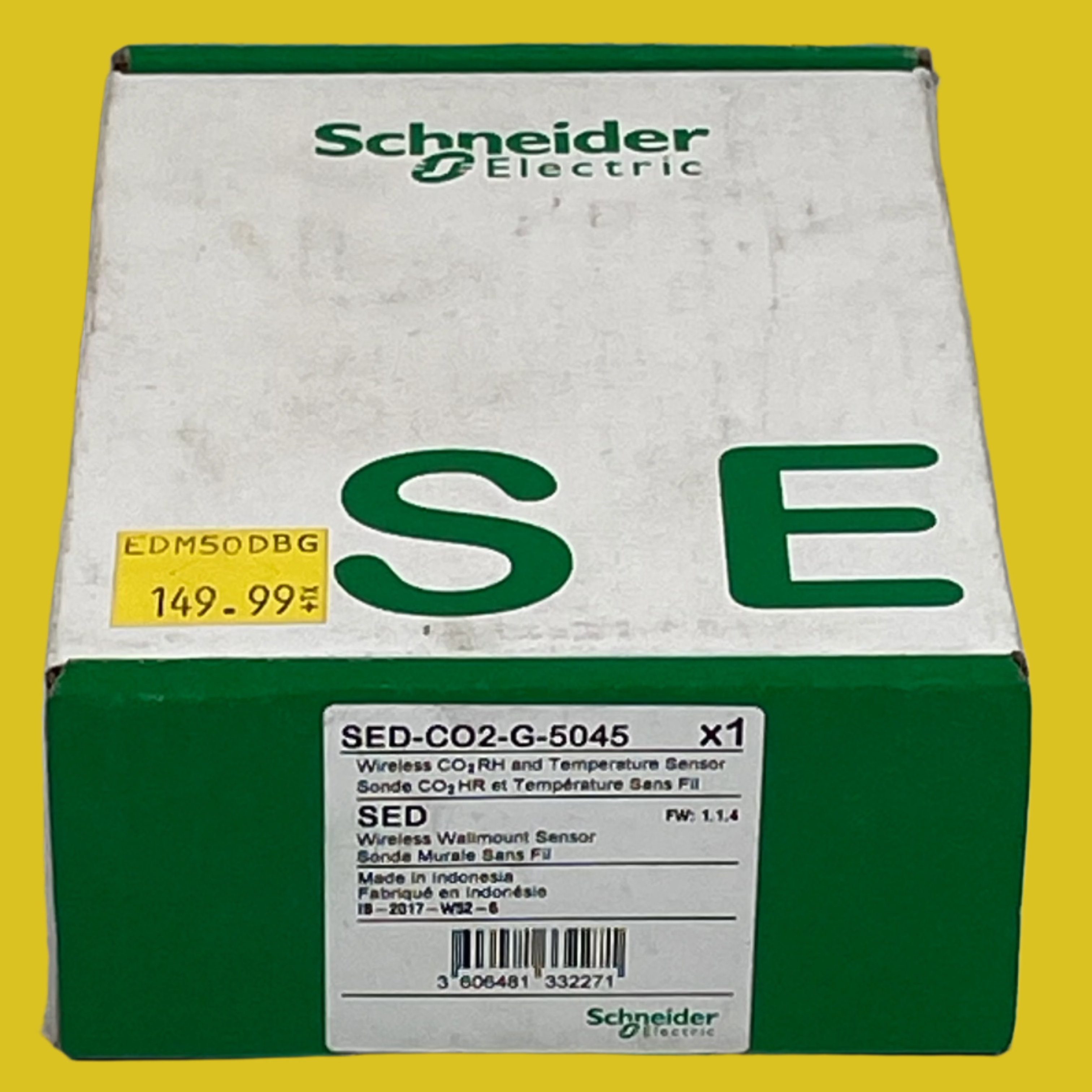 Schneider Electric SED-CO2-G-5045 Wireless CO₂, Humidity, and Temperature Sensor – New Open Box