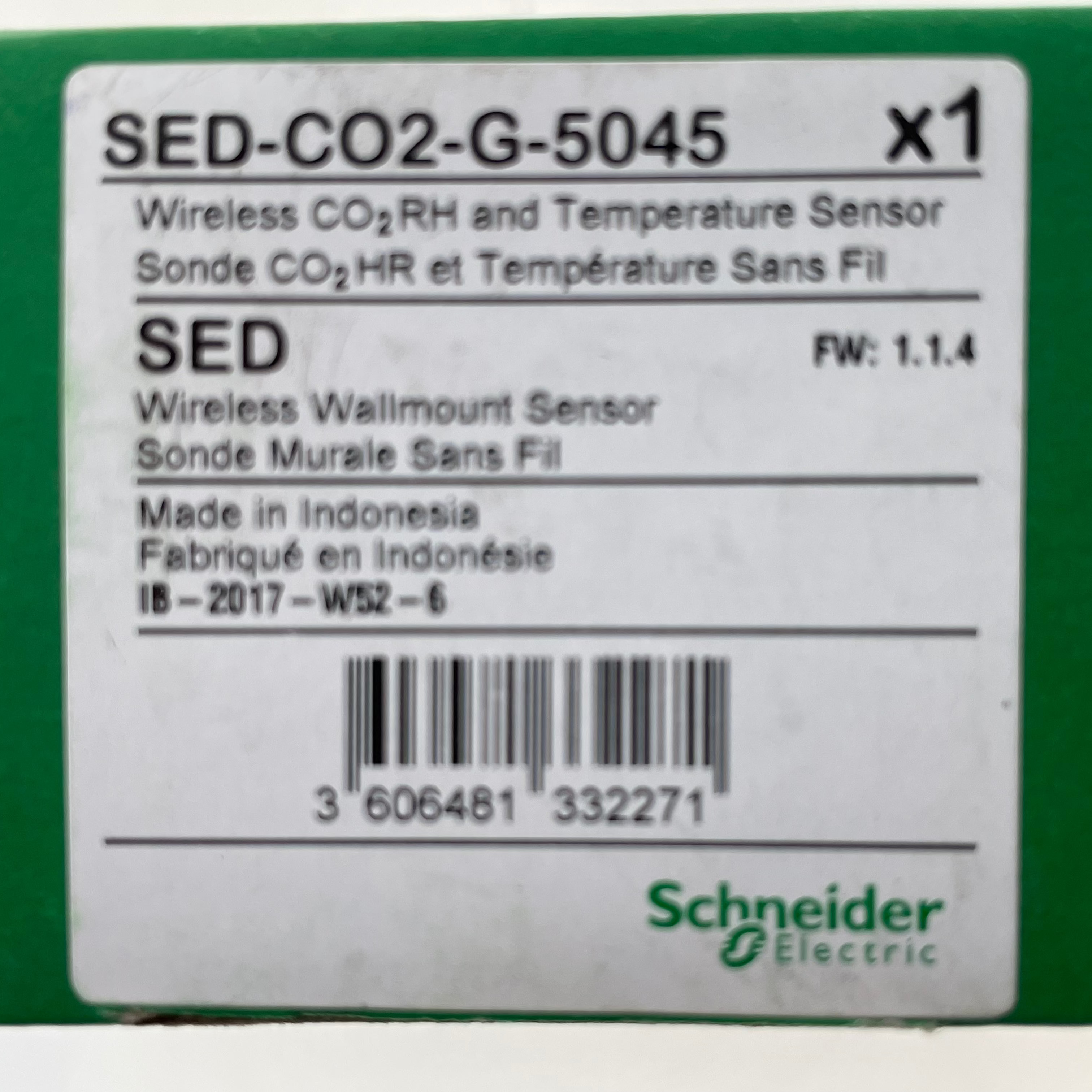 Schneider Electric SED-CO2-G-5045 Wireless CO₂, Humidity, and Temperature Sensor – New Open Box