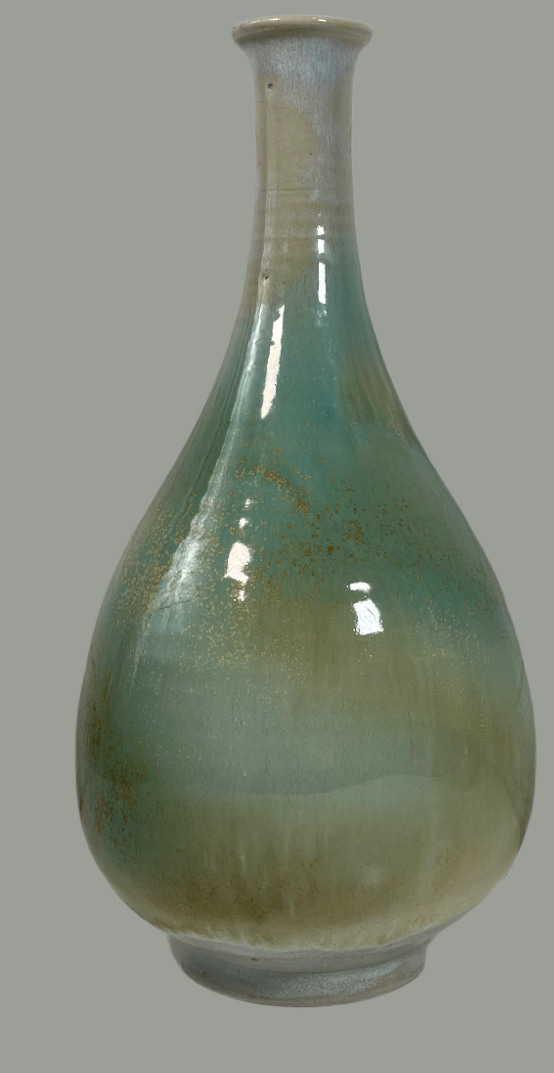 Vintage 1976 Studio Pottery Vase Signed ZM – Hand-Thrown Ceramic Bottle Form – Celadon Glaze
