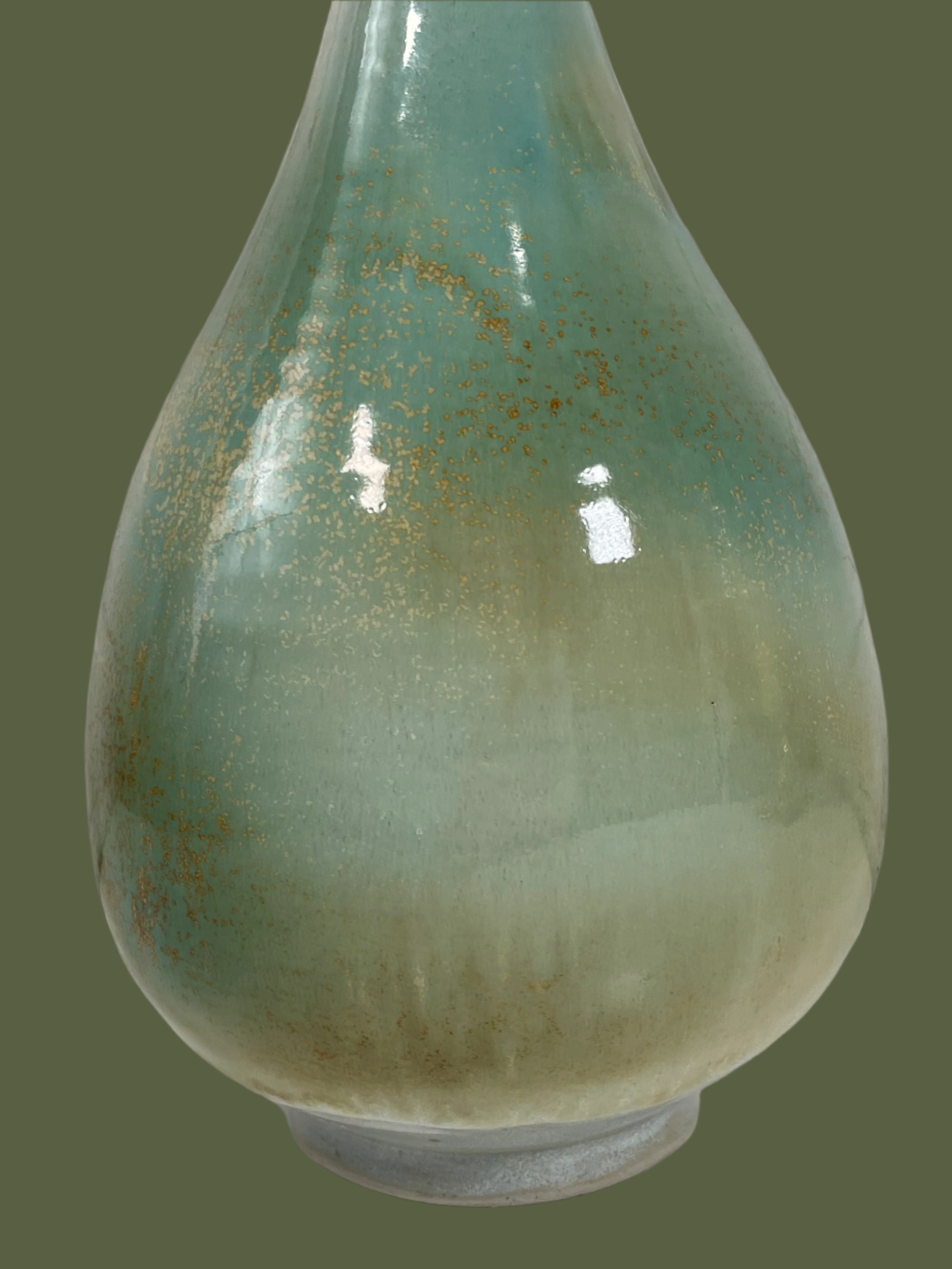 Vintage 1976 Studio Pottery Vase Signed ZM – Hand-Thrown Ceramic Bottle Form – Celadon Glaze