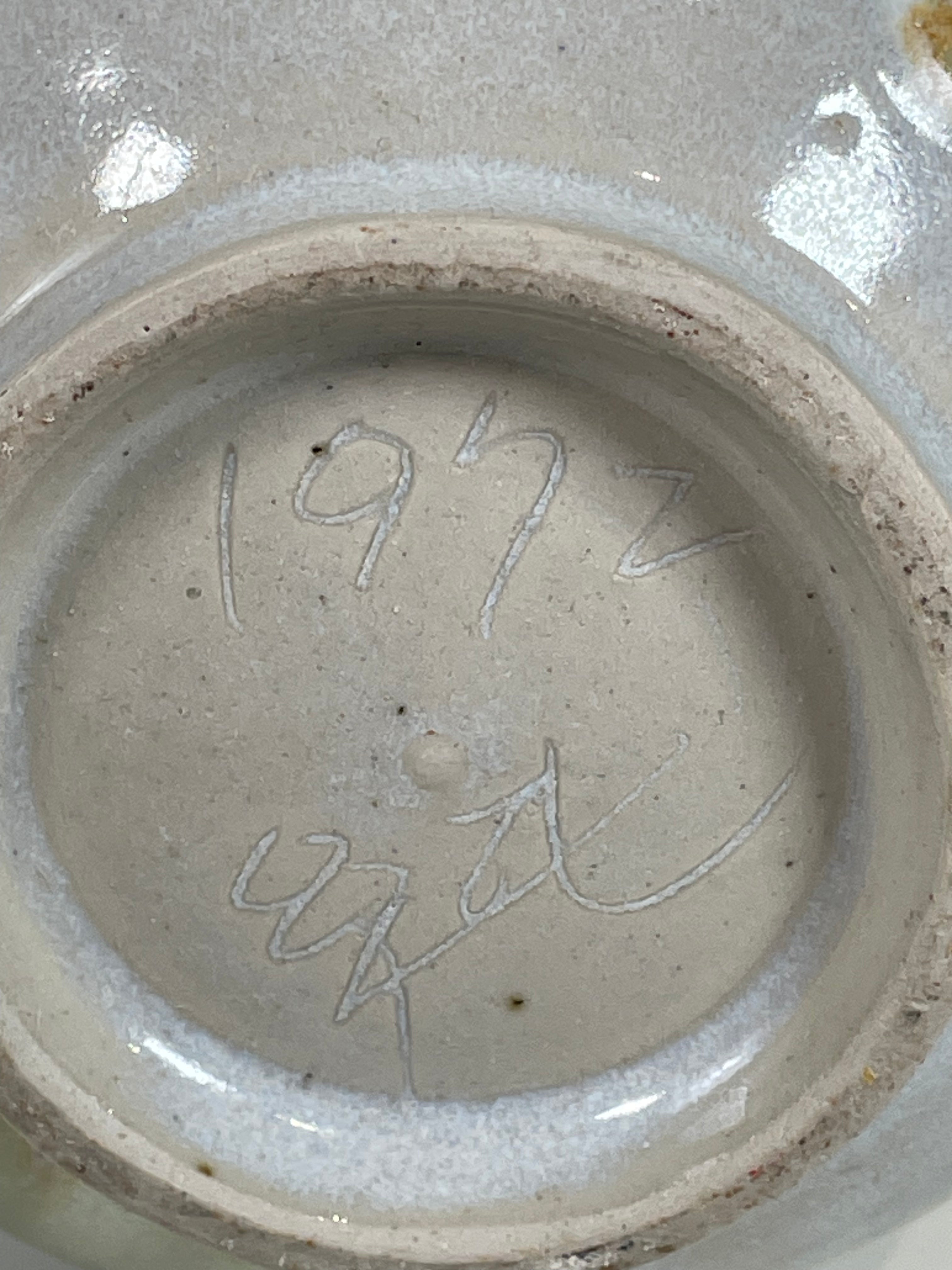 Vintage 1976 Studio Pottery Vase Signed ZM – Hand-Thrown Ceramic Bottle Form – Celadon Glaze