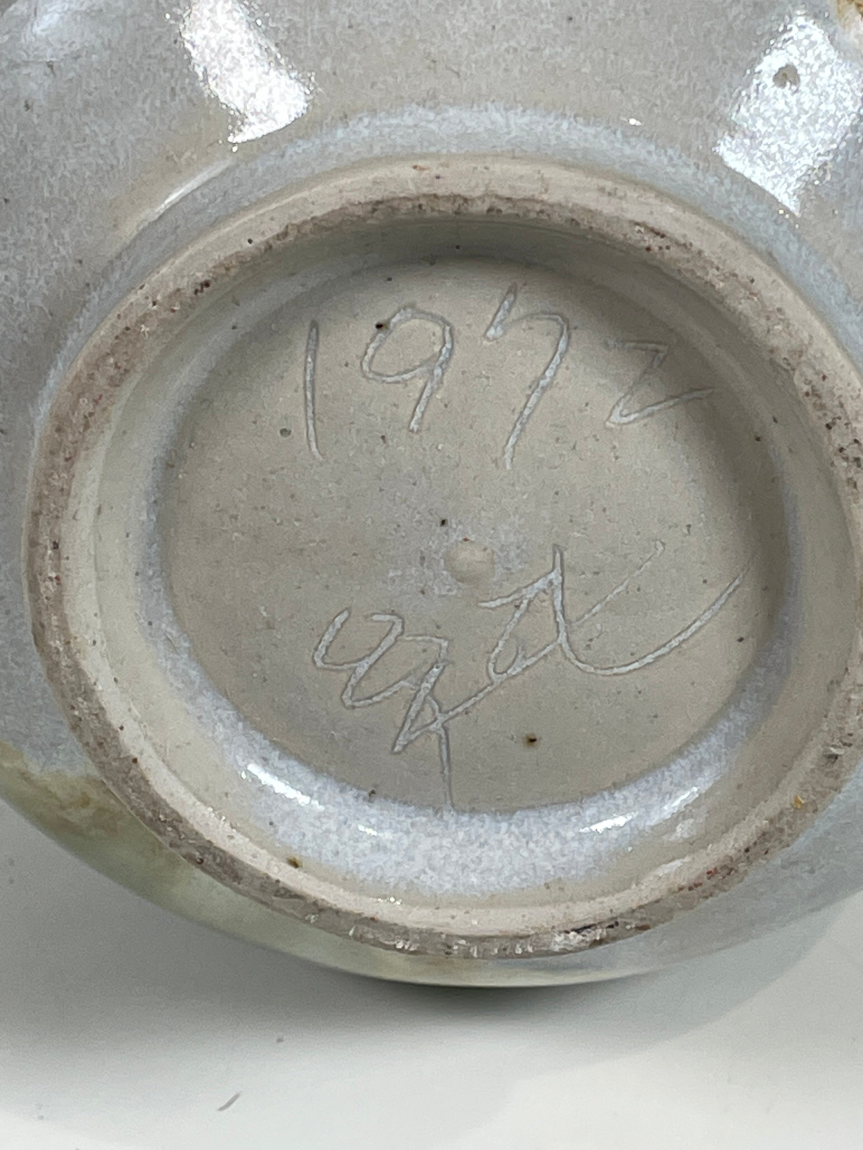 Vintage 1976 Studio Pottery Vase Signed ZM – Hand-Thrown Ceramic Bottle Form – Celadon Glaze