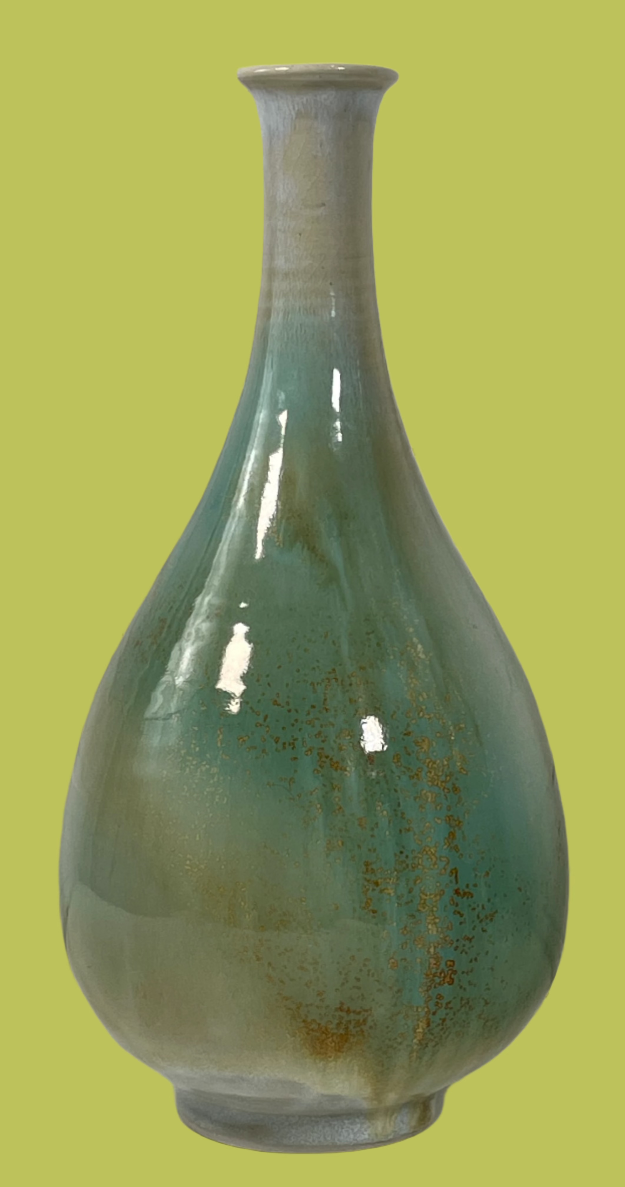 Vintage 1976 Studio Pottery Vase Signed ZM – Hand-Thrown Ceramic Bottle Form – Celadon Glaze