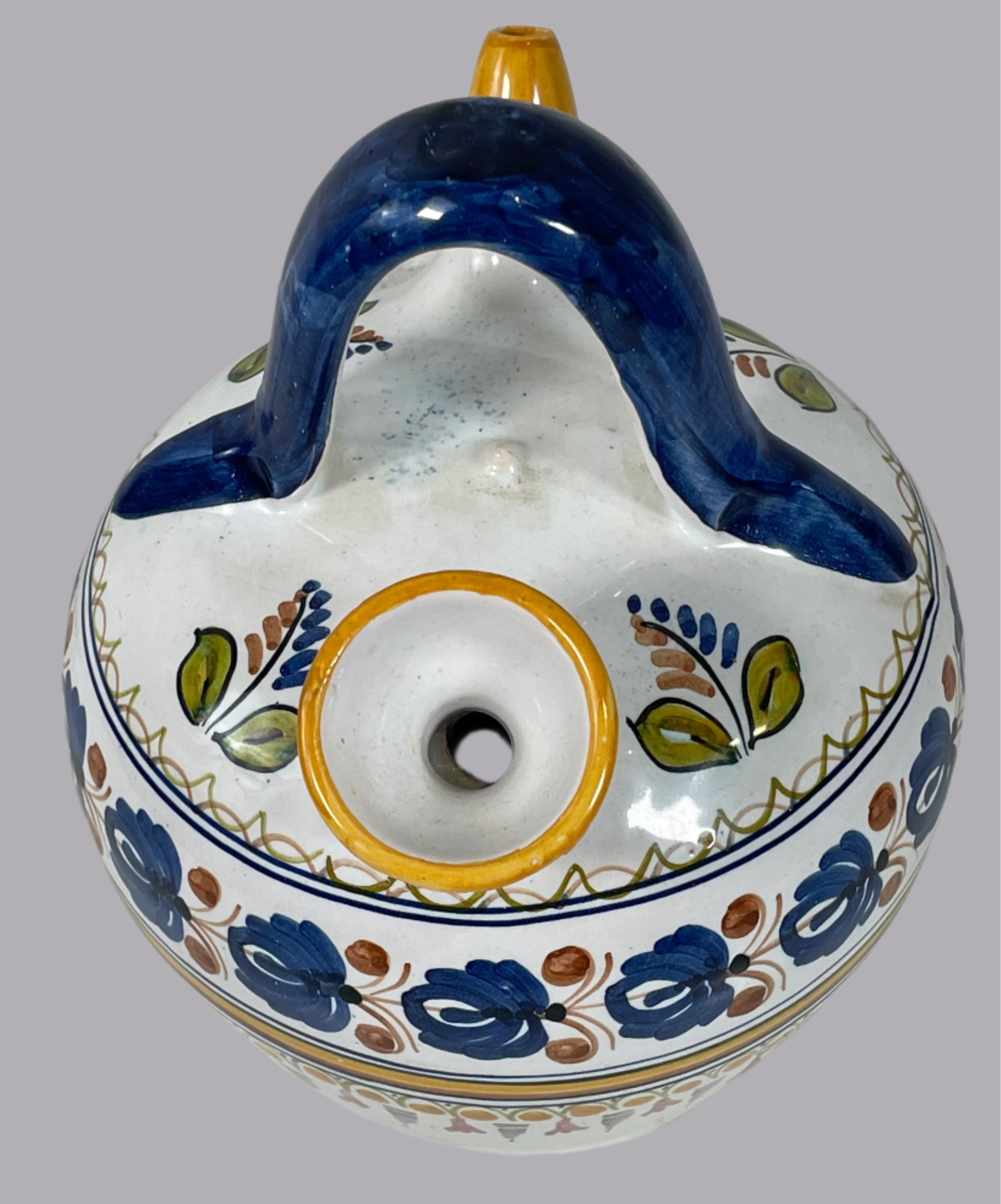 Hand-Painted Spanish Talavera Botijo Water Jug – El Carmen Pottery – Vintage Folk