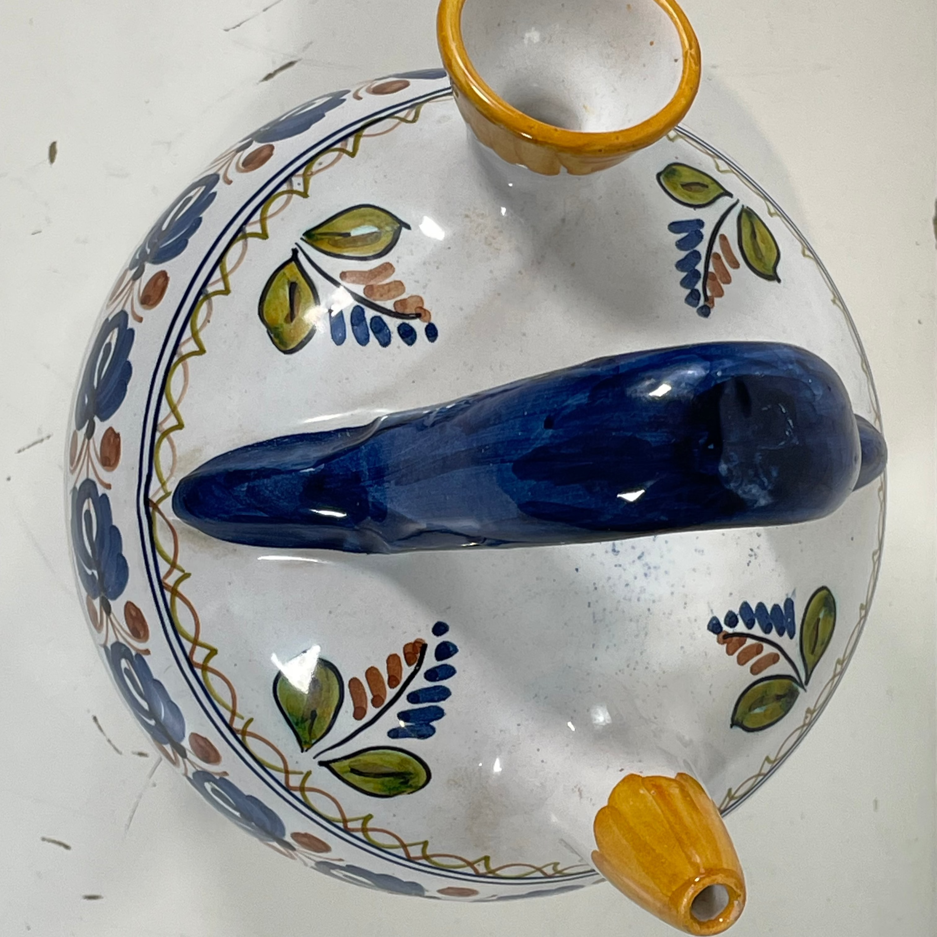 Hand-Painted Spanish Talavera Botijo Water Jug – El Carmen Pottery – Vintage Folk