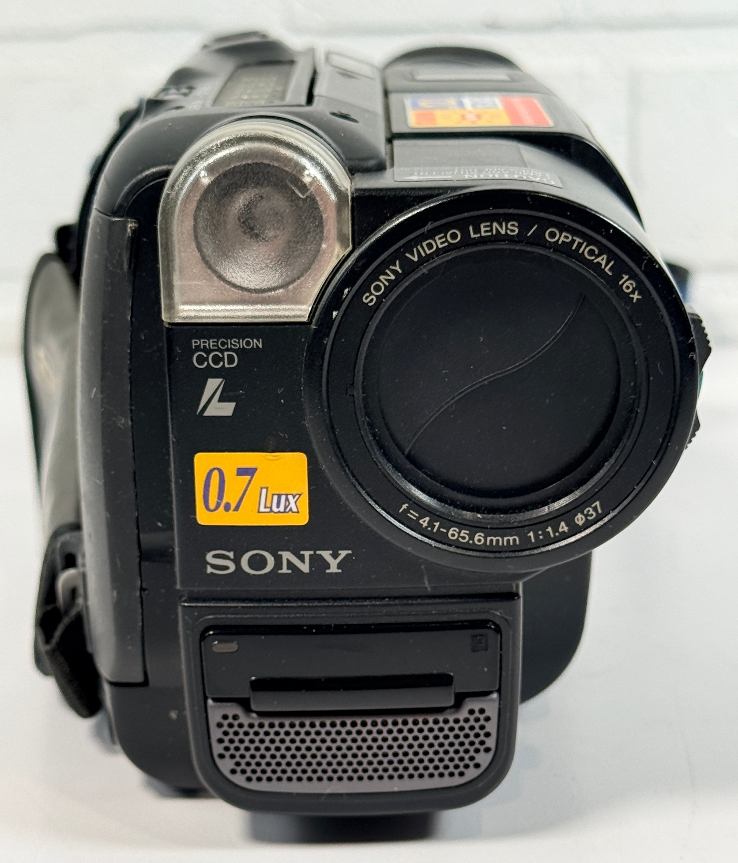 Sony CCD-TR87 Handycam Video8 XR camcorder with charger and battery. Untested vintage Sony camera sold as-is for repair, display or tape transfer use.