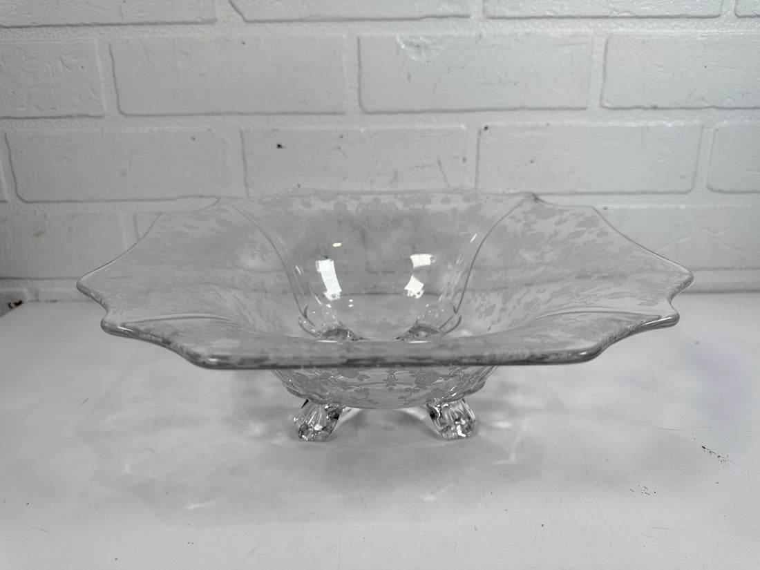 Cambridge Glass Style , Footed Bowl, Diane Etch, Clear 11.5 In.