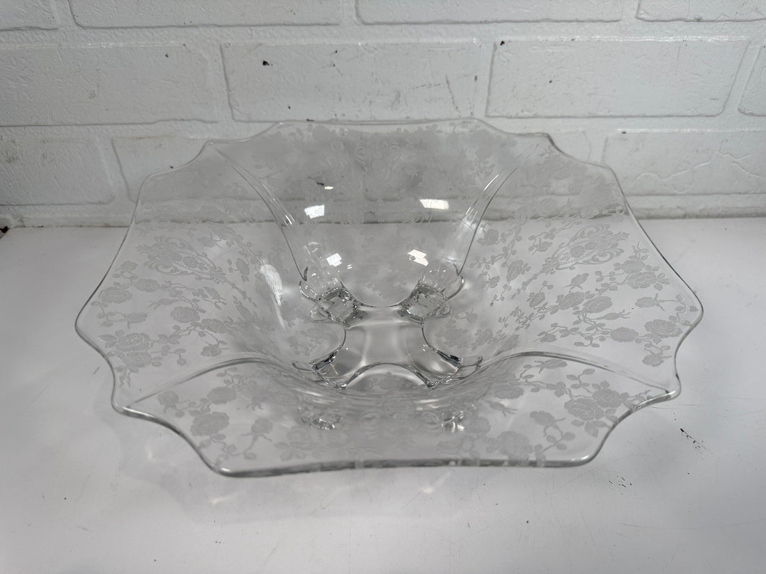 Cambridge Glass Style , Footed Bowl, Diane Etch, Clear 11.5 In.