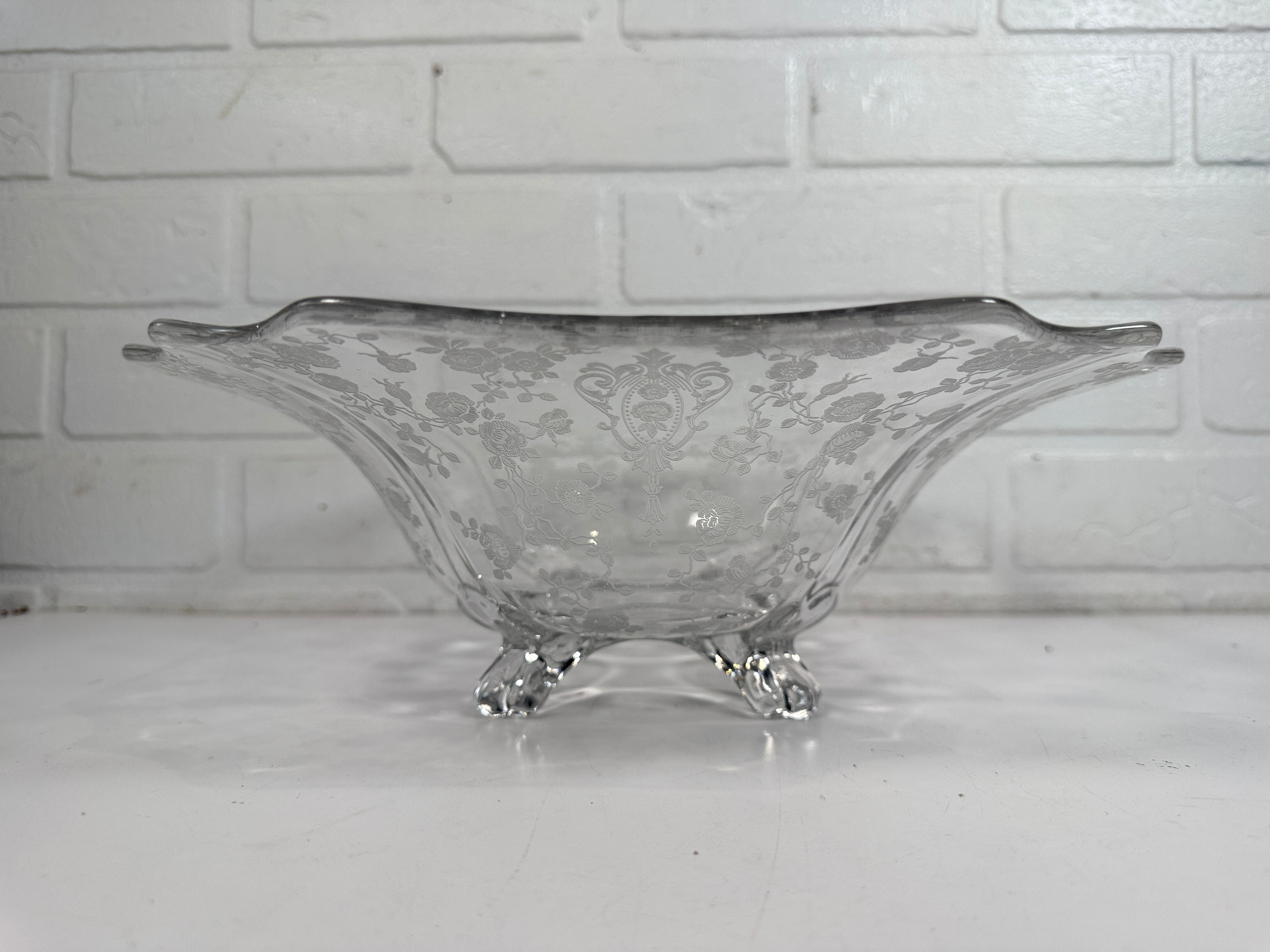 Cambridge Glass Style , Footed Bowl, Diane Etch, Clear 11.5 In.