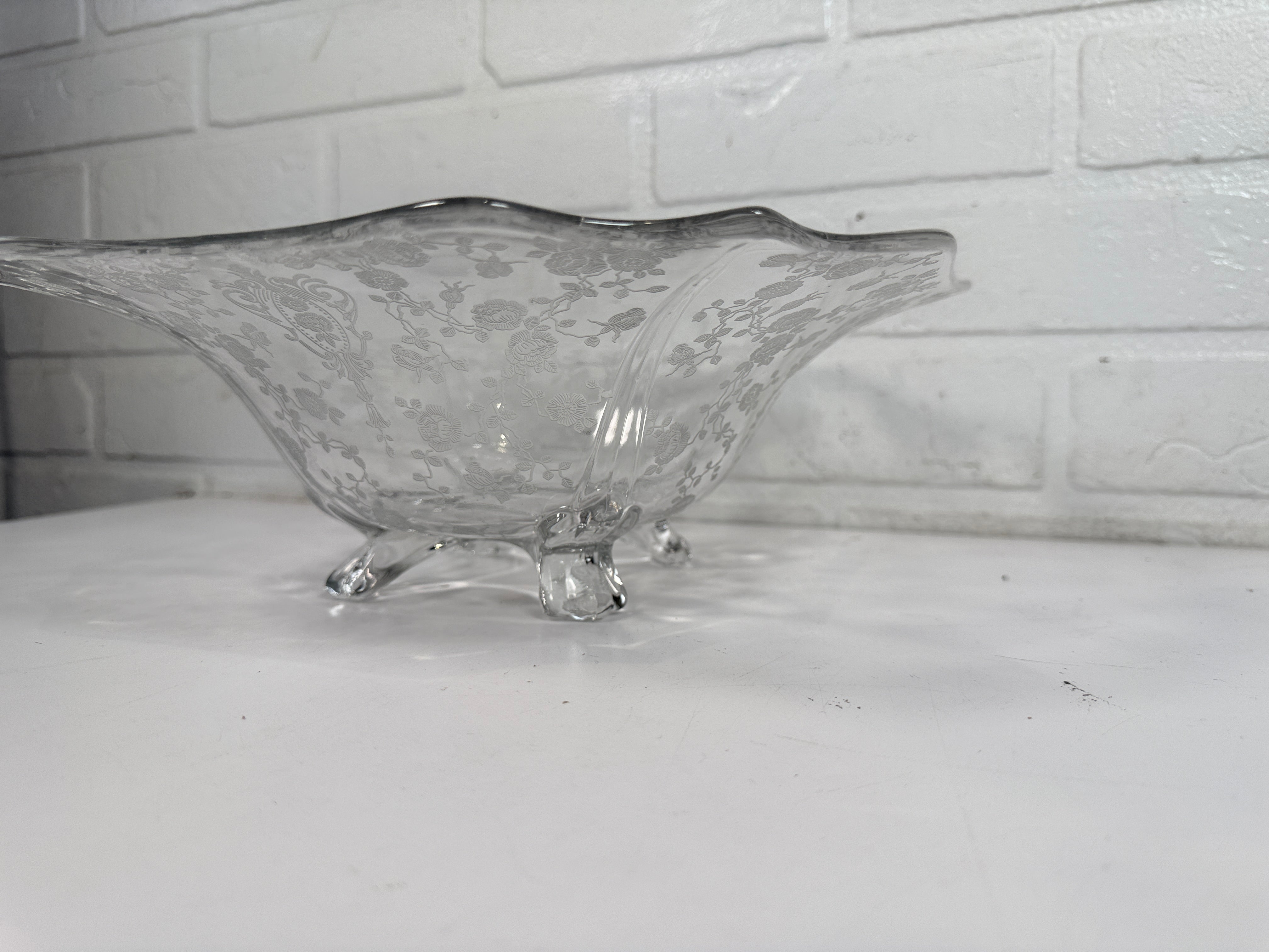 Cambridge Glass Style , Footed Bowl, Diane Etch, Clear 11.5 In.