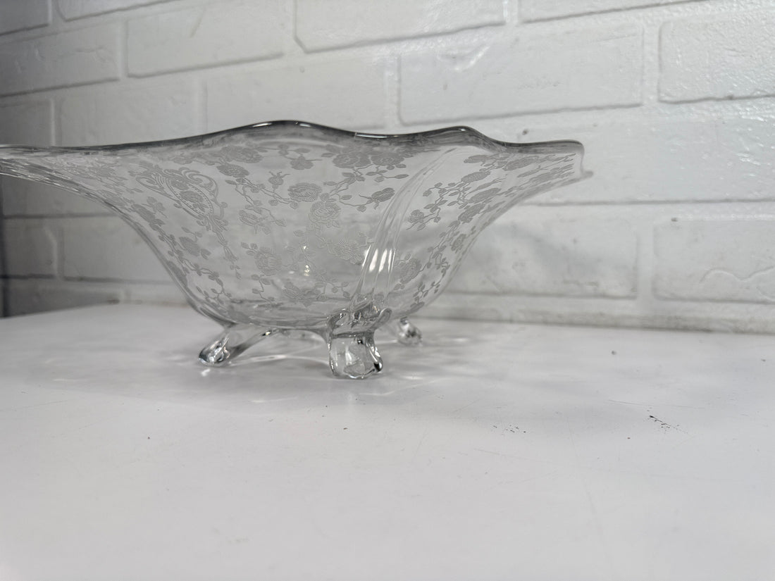 Cambridge Glass Style , Footed Bowl, Diane Etch, Clear 11.5 In.