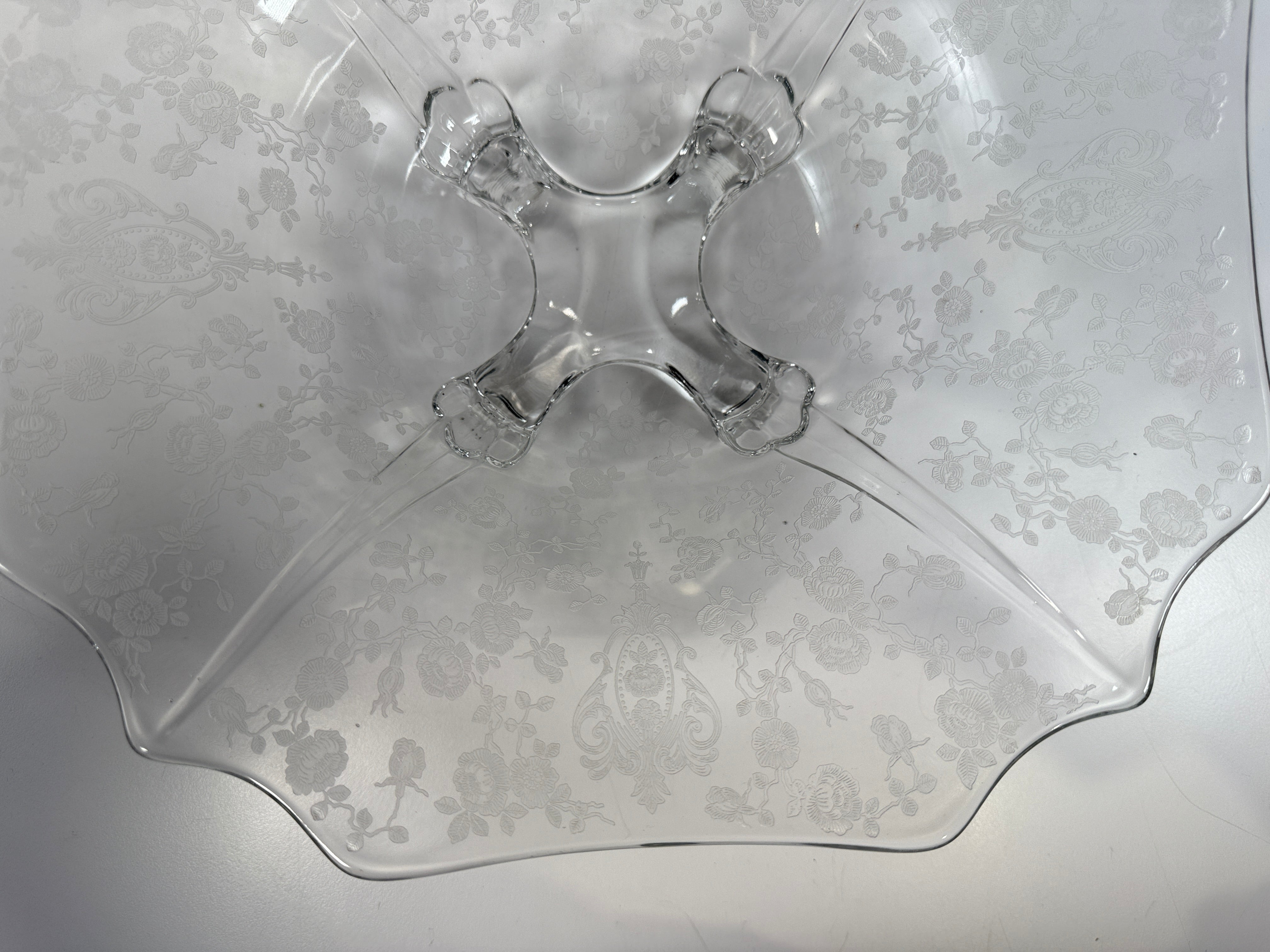 Cambridge Glass Style , Footed Bowl, Diane Etch, Clear 11.5 In.