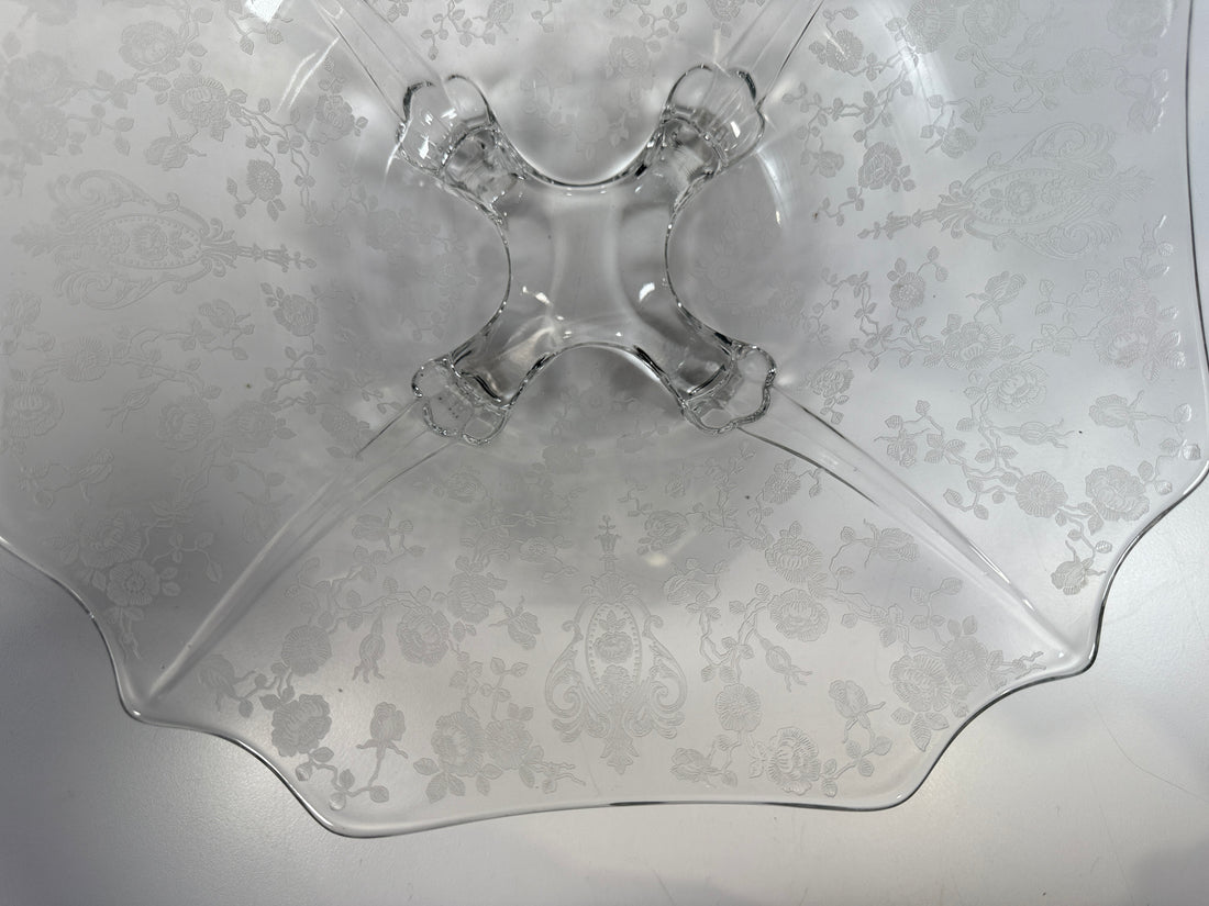 Cambridge Glass Style , Footed Bowl, Diane Etch, Clear 11.5 In.