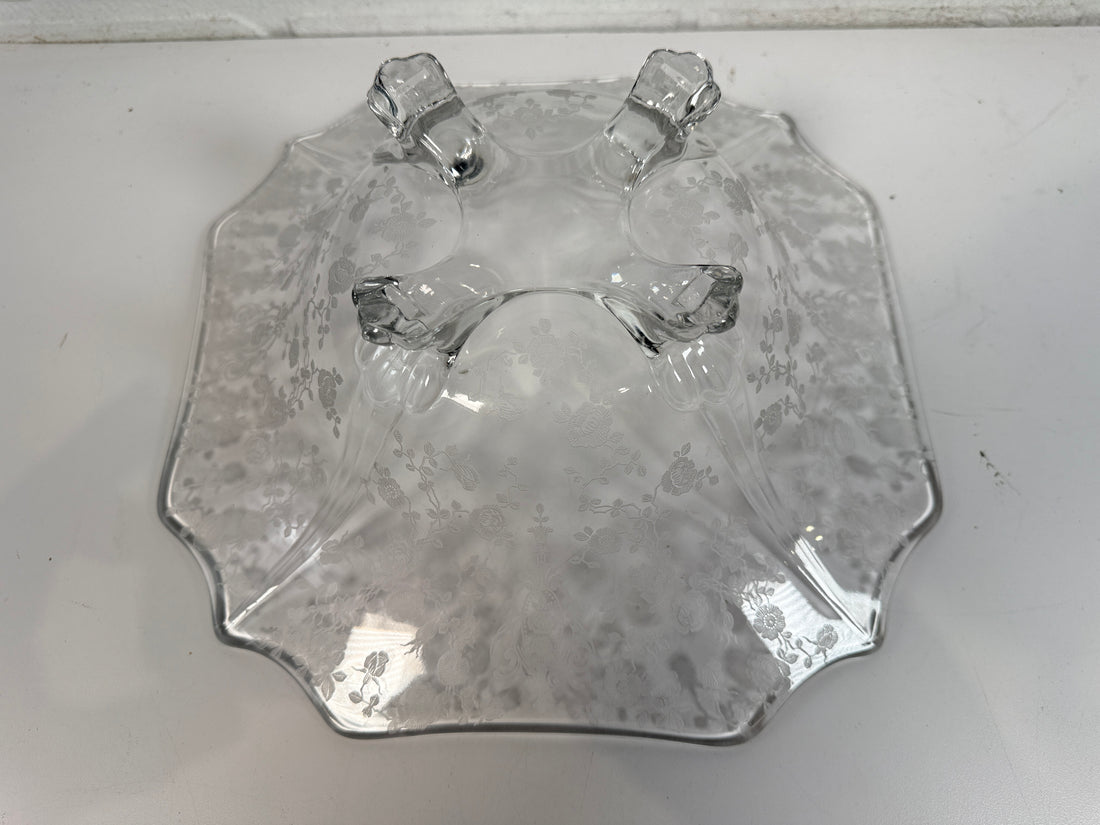 Cambridge Glass Style , Footed Bowl, Diane Etch, Clear 11.5 In.