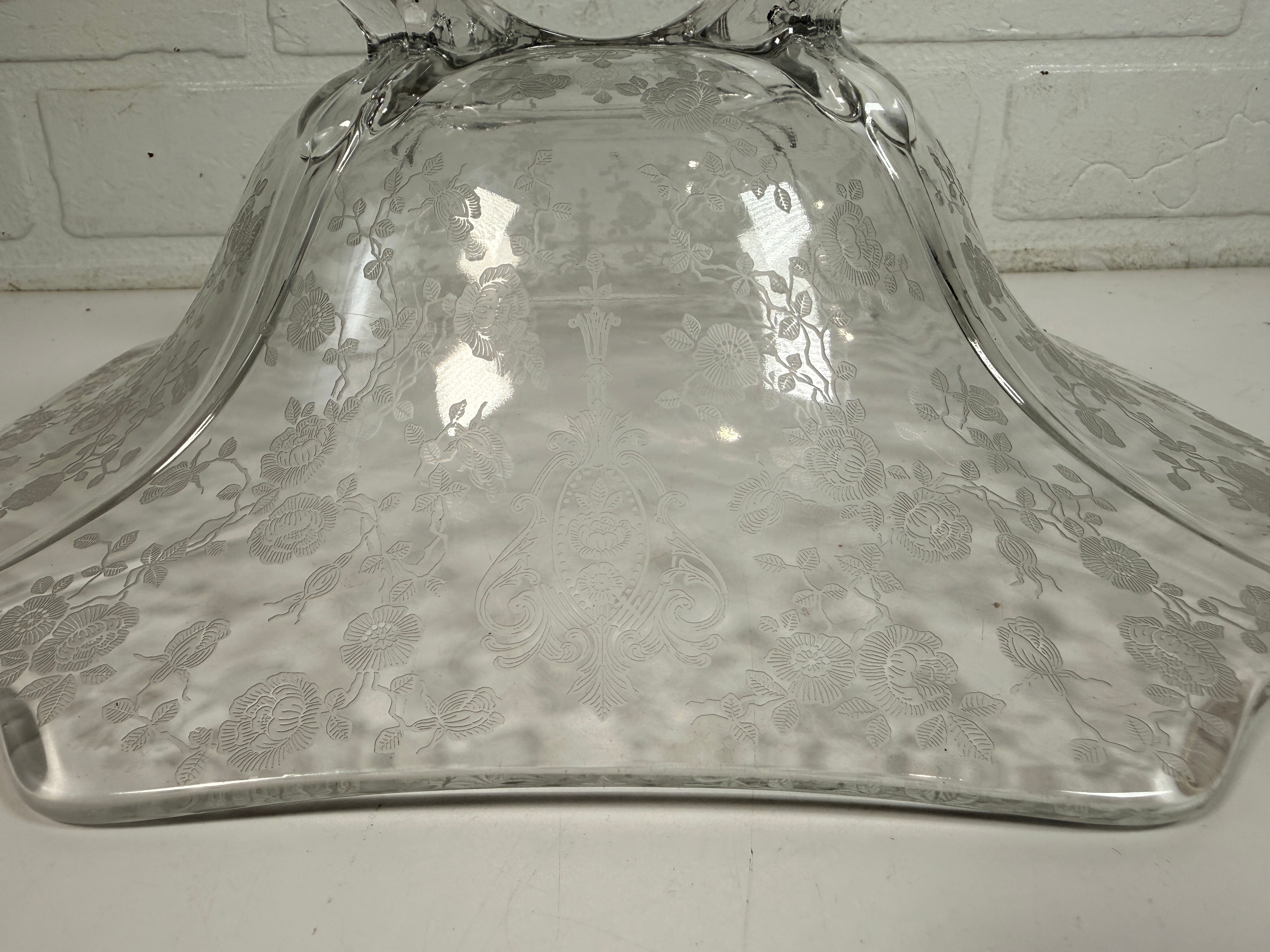 Cambridge Glass Style , Footed Bowl, Diane Etch, Clear 11.5 In.