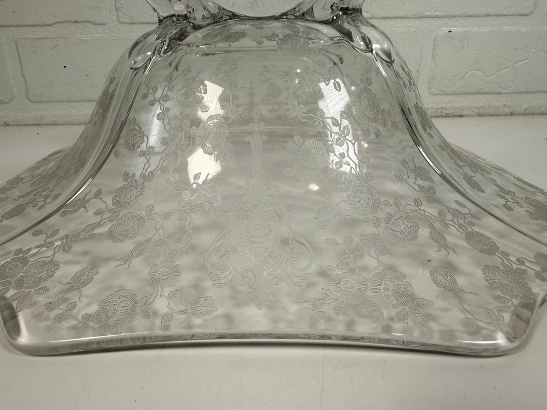 Cambridge Glass Style , Footed Bowl, Diane Etch, Clear 11.5 In.