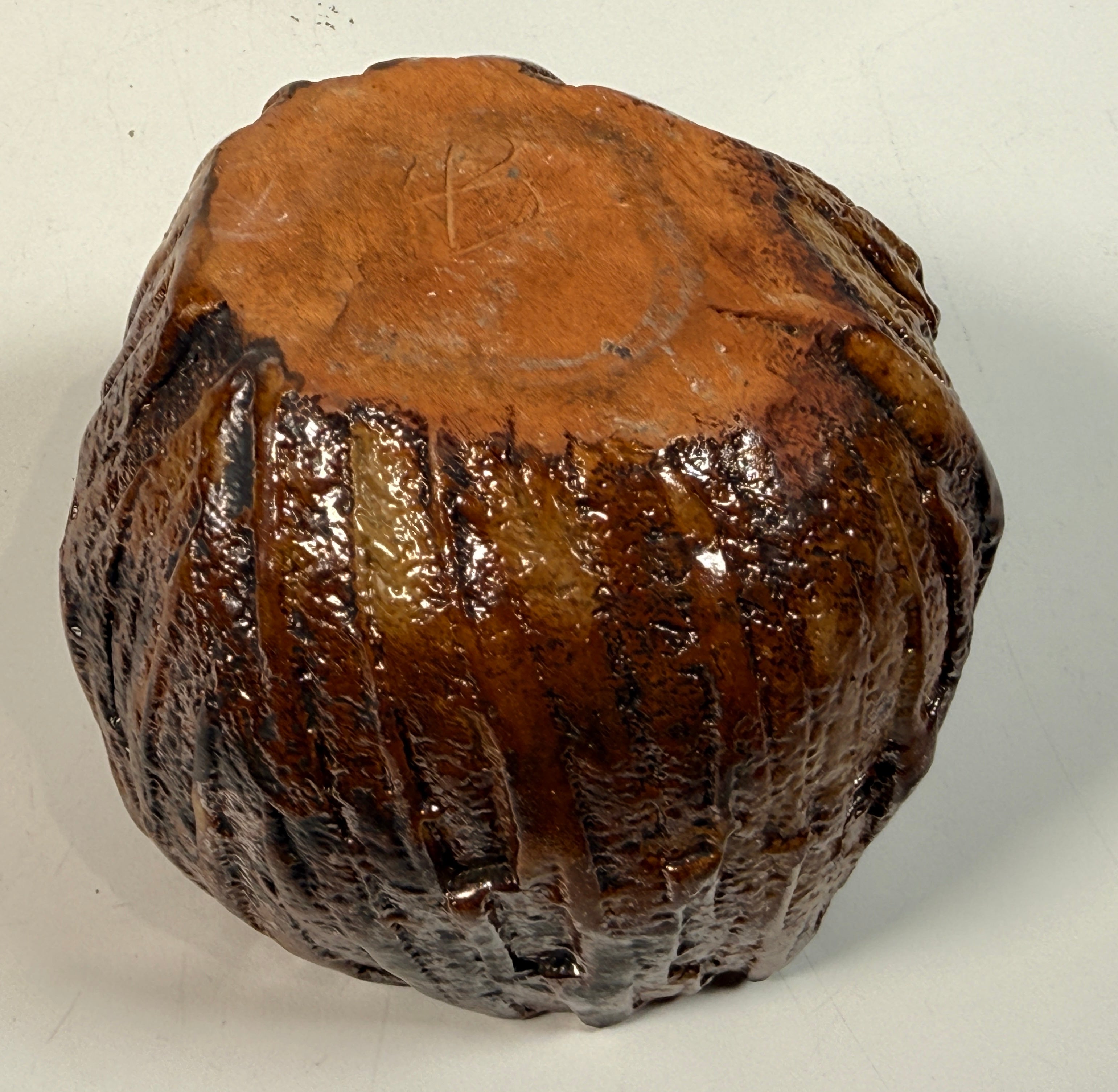 Vintage brutalist studio pottery planter with brown drip glaze and signed base. Mid-century handmade ceramic vessel for modern organic décor.