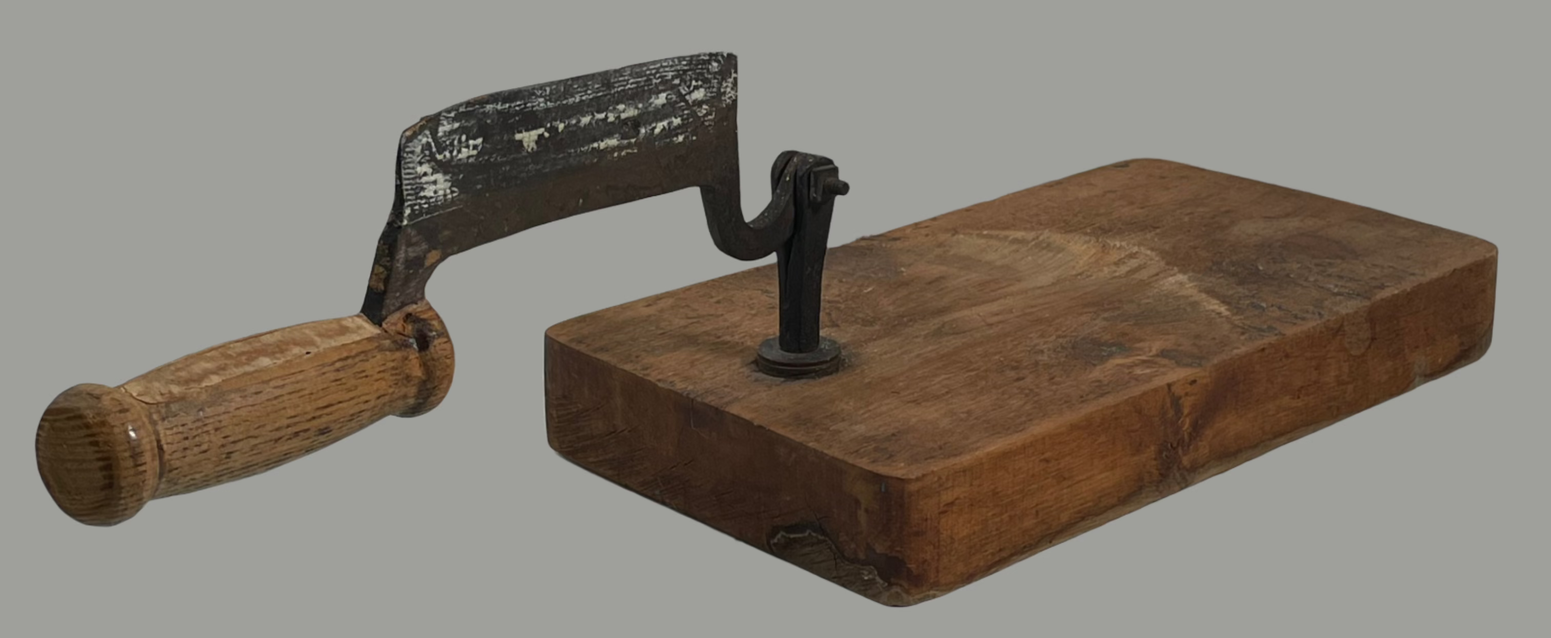 Antique Tabletop Cigar & Plug Tobacco Cutter with Wooden Base – Early 20th Century