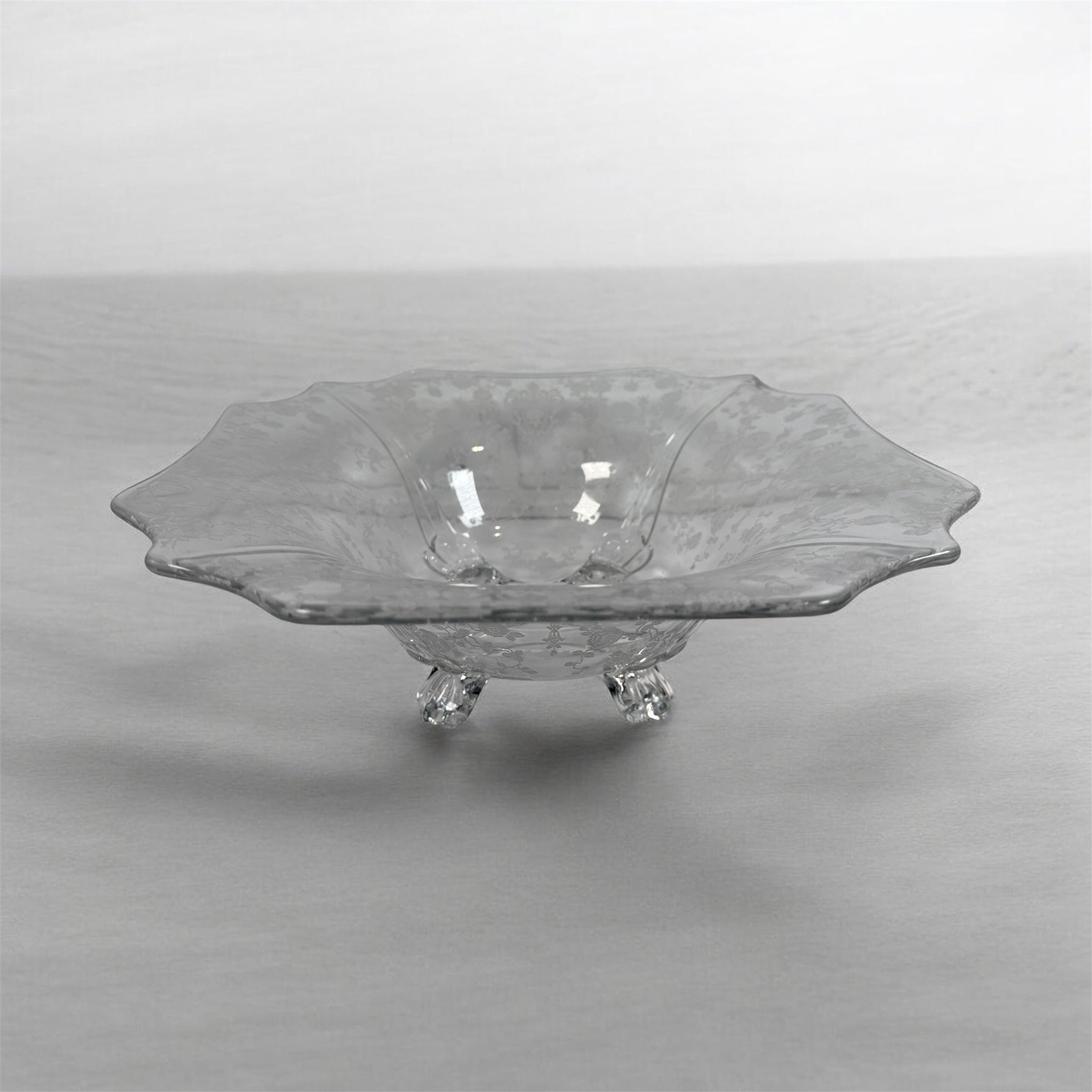 Cambridge Glass Style , Footed Bowl, Diane Etch, Clear 11.5 In.