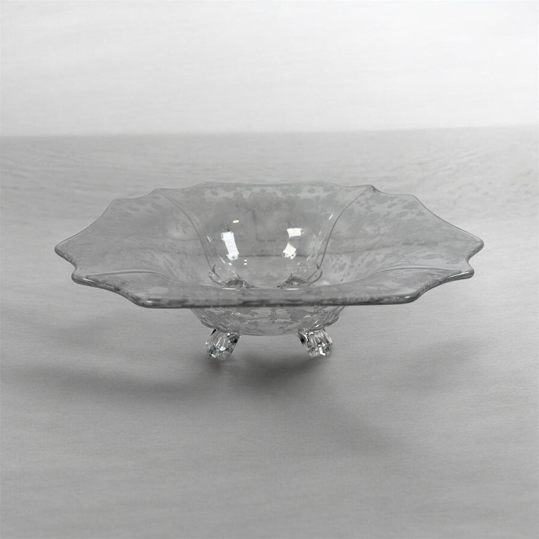 Cambridge Glass Style , Footed Bowl, Diane Etch, Clear 11.5 In.