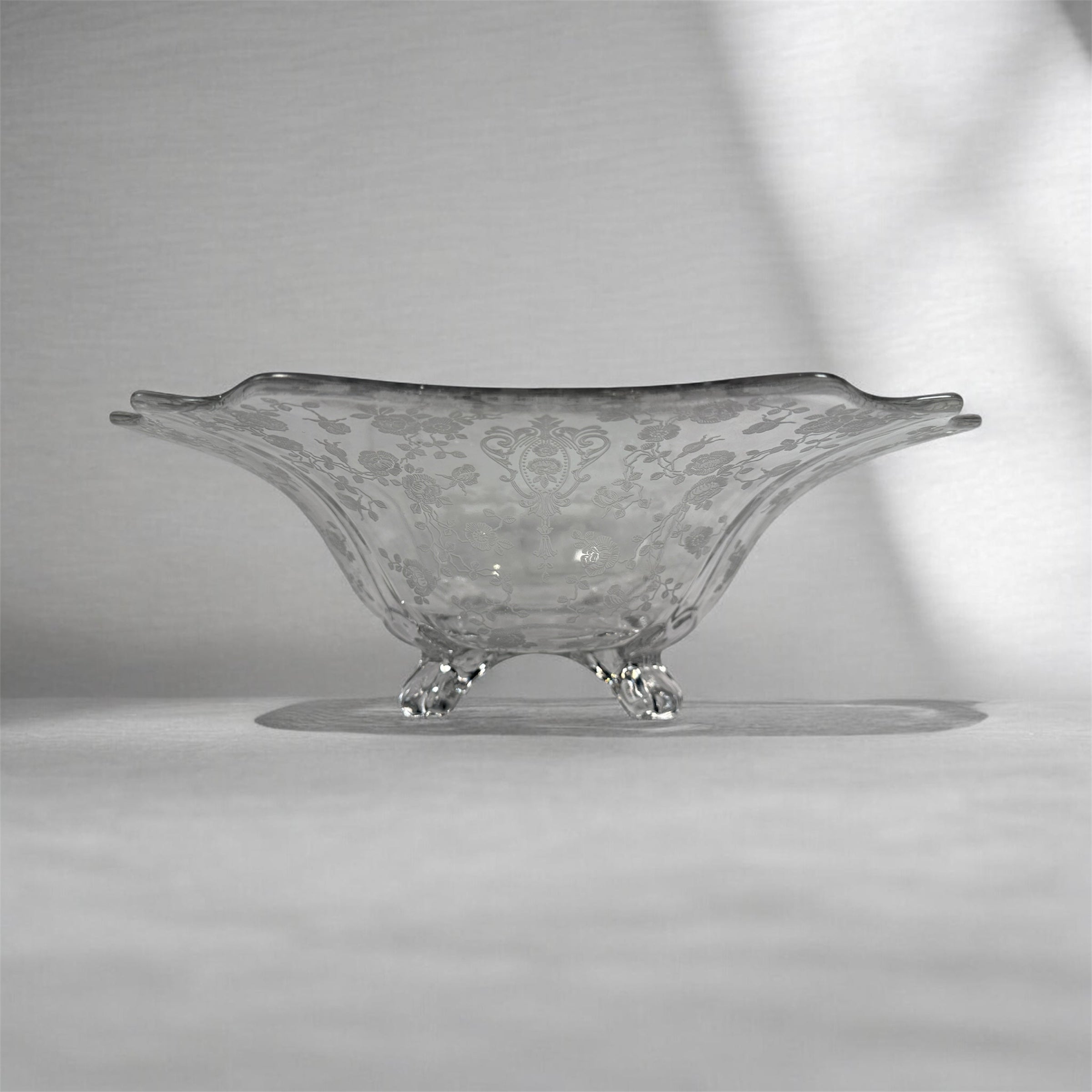 Cambridge Glass Style , Footed Bowl, Diane Etch, Clear 11.5 In.