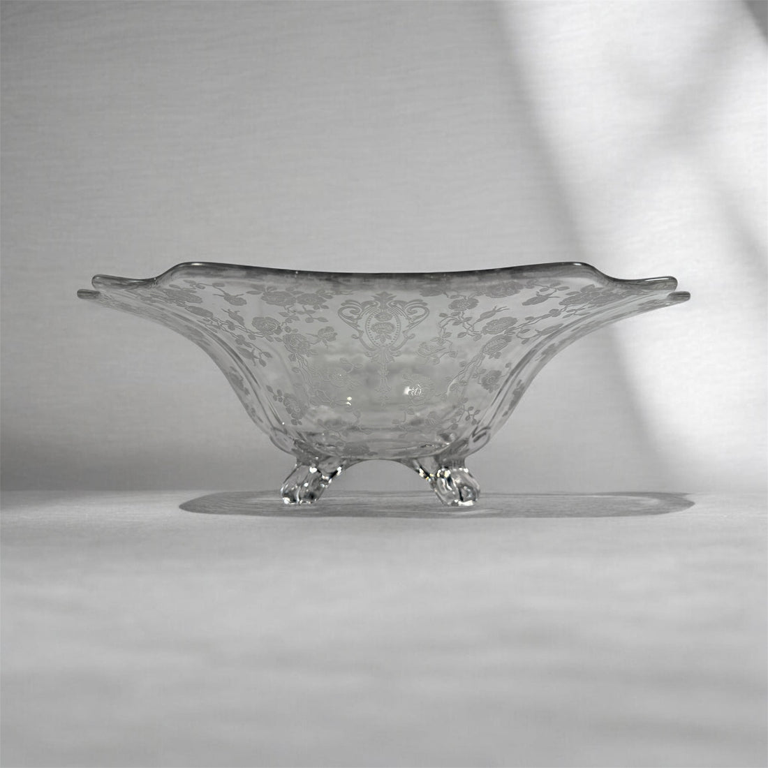 Cambridge Glass Style , Footed Bowl, Diane Etch, Clear 11.5 In.