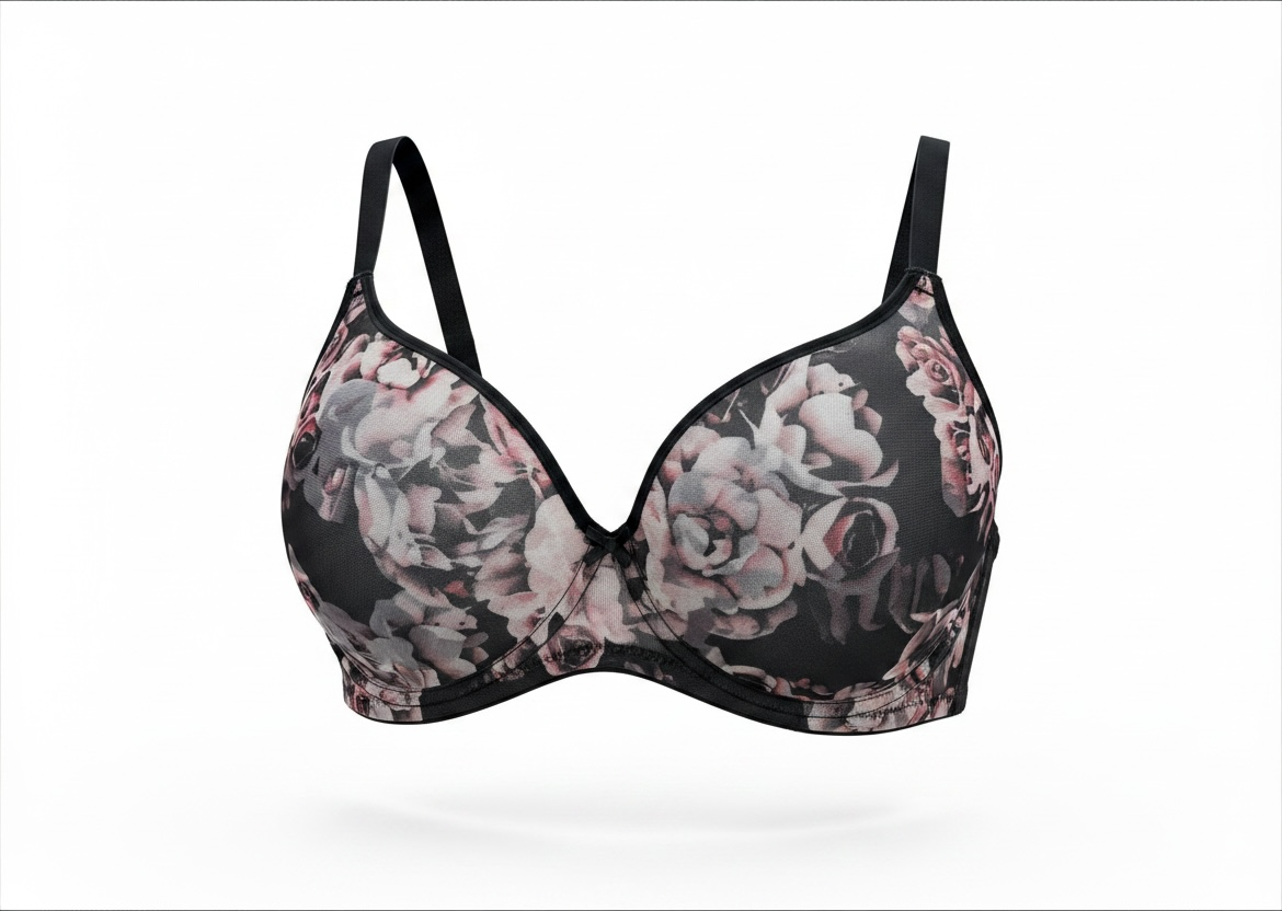 Women’s black floral push up bra size 34C new with tags. Botanical rose print padded cups adjustable straps stylish everyday lingerie.