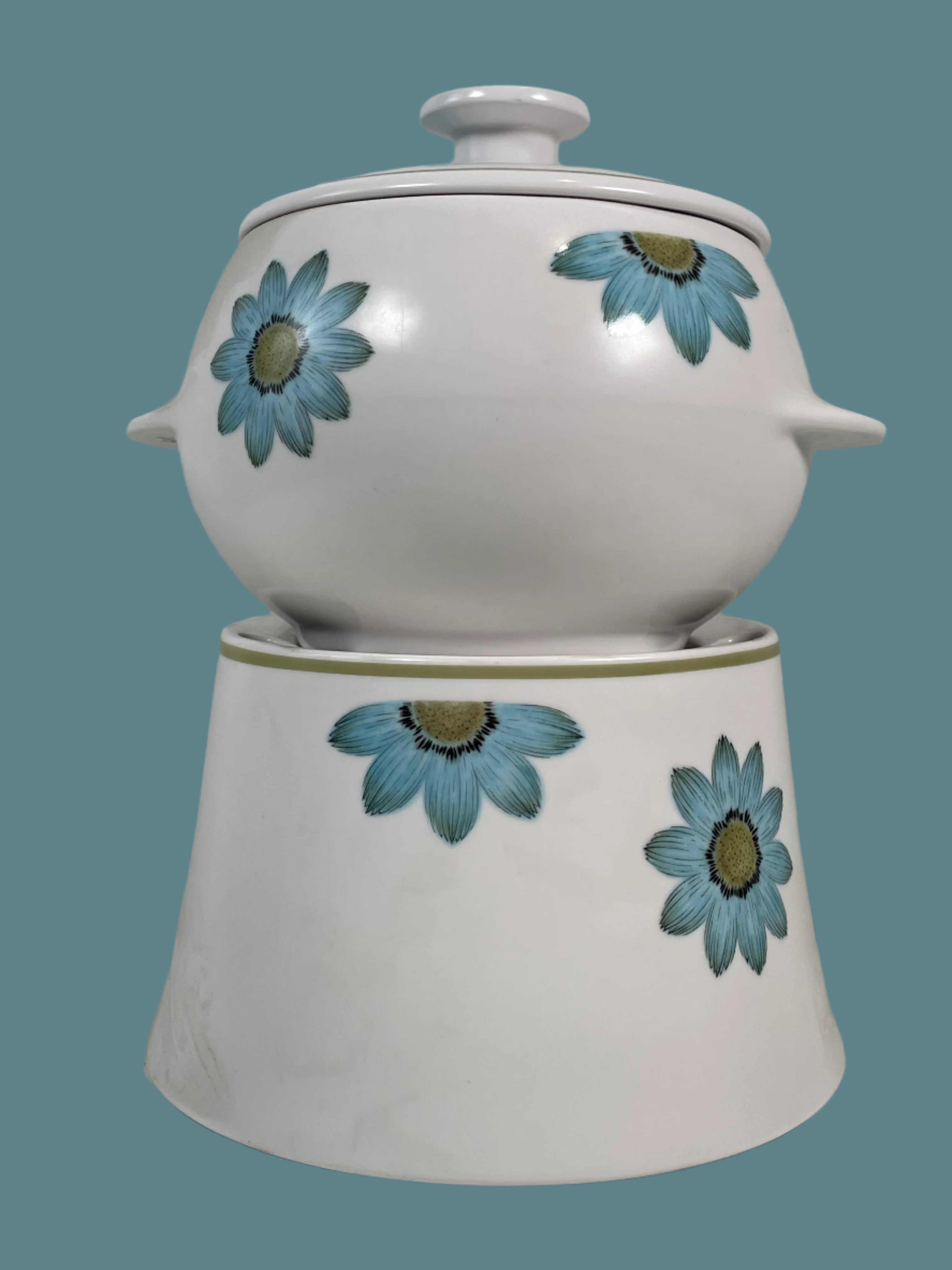 Vintage Noritake Progression Daisy Fondue Set – 1969–1980 Era – Excellent Condition.