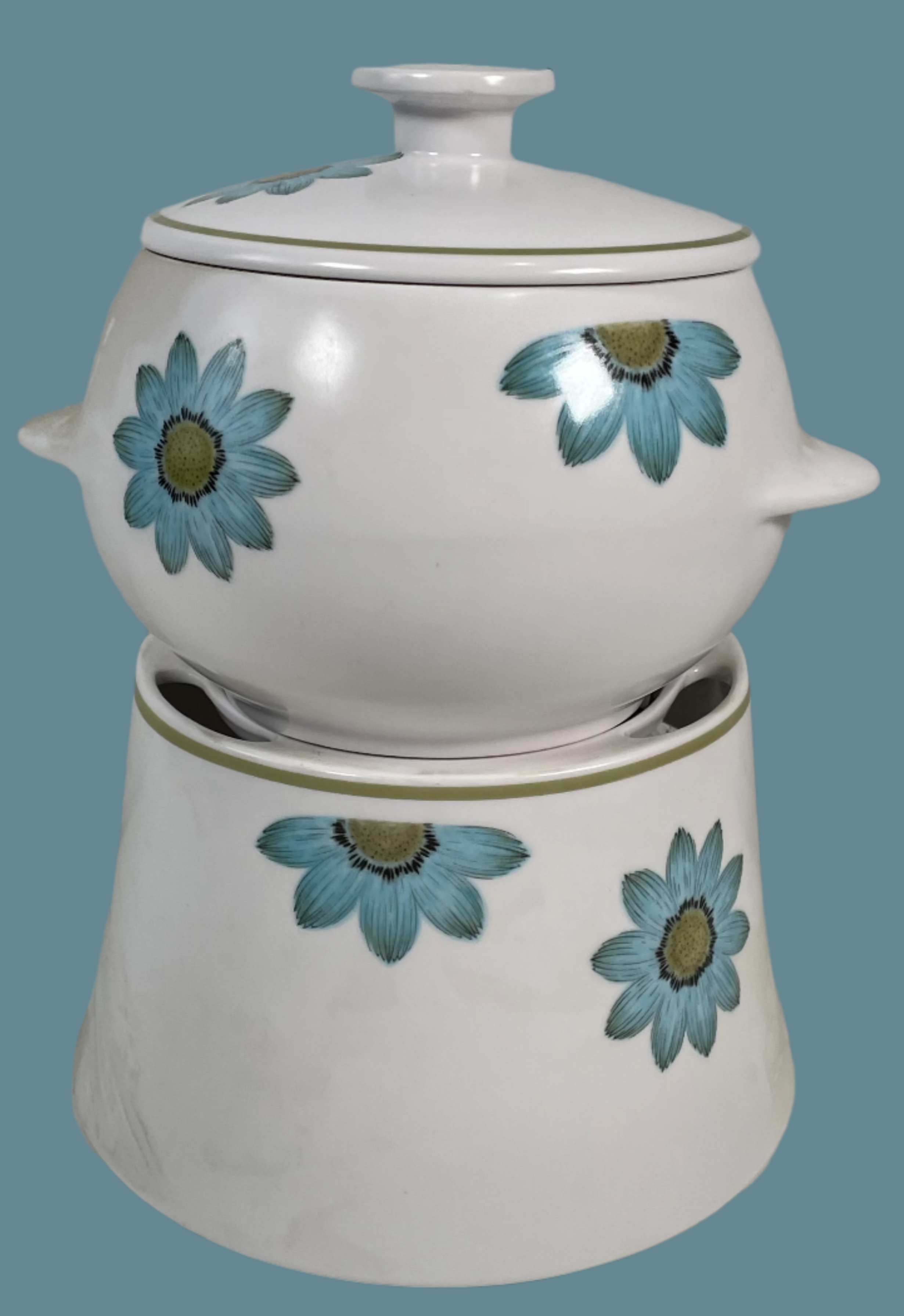 Vintage Noritake Progression Daisy Fondue Set – 1969–1980 Era – Excellent Condition.