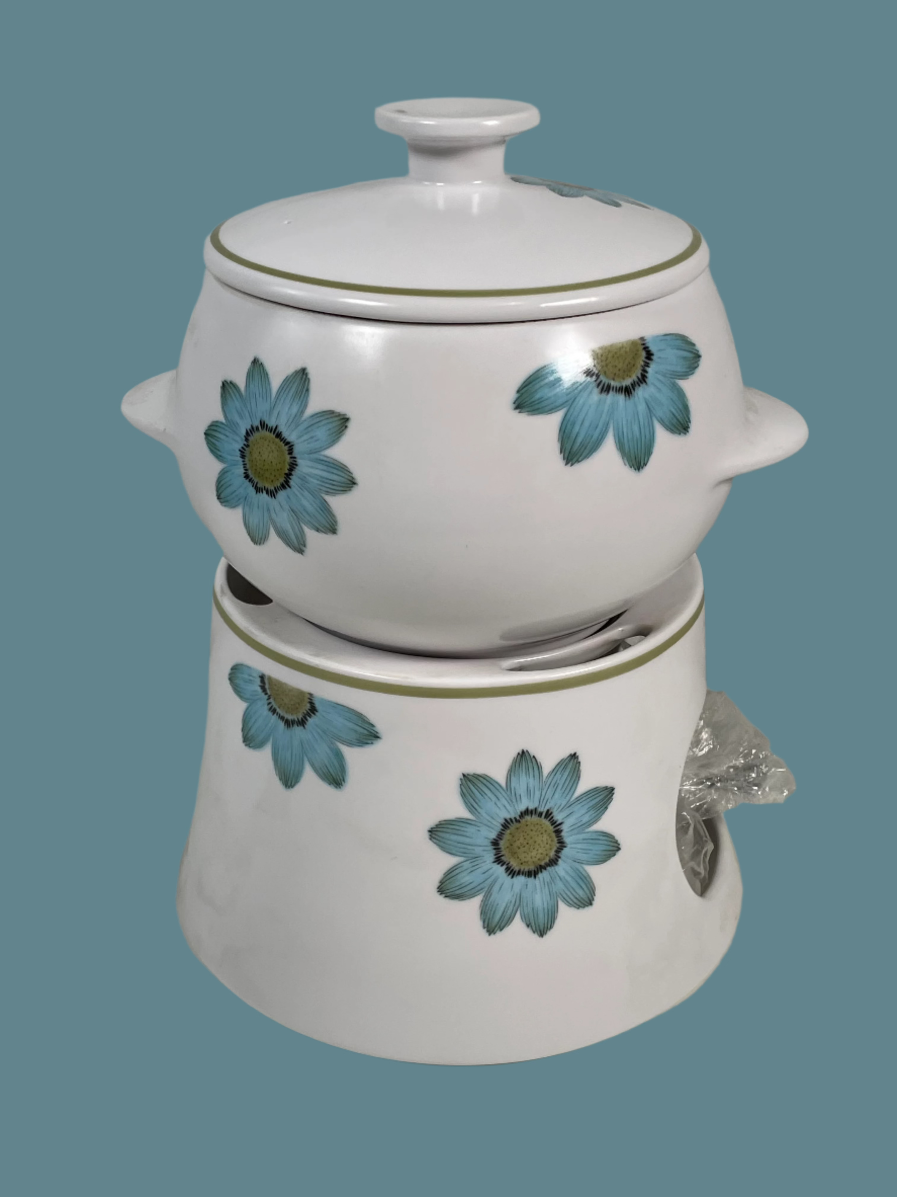 Vintage Noritake Progression Daisy Fondue Set – 1969–1980 Era – Excellent Condition.