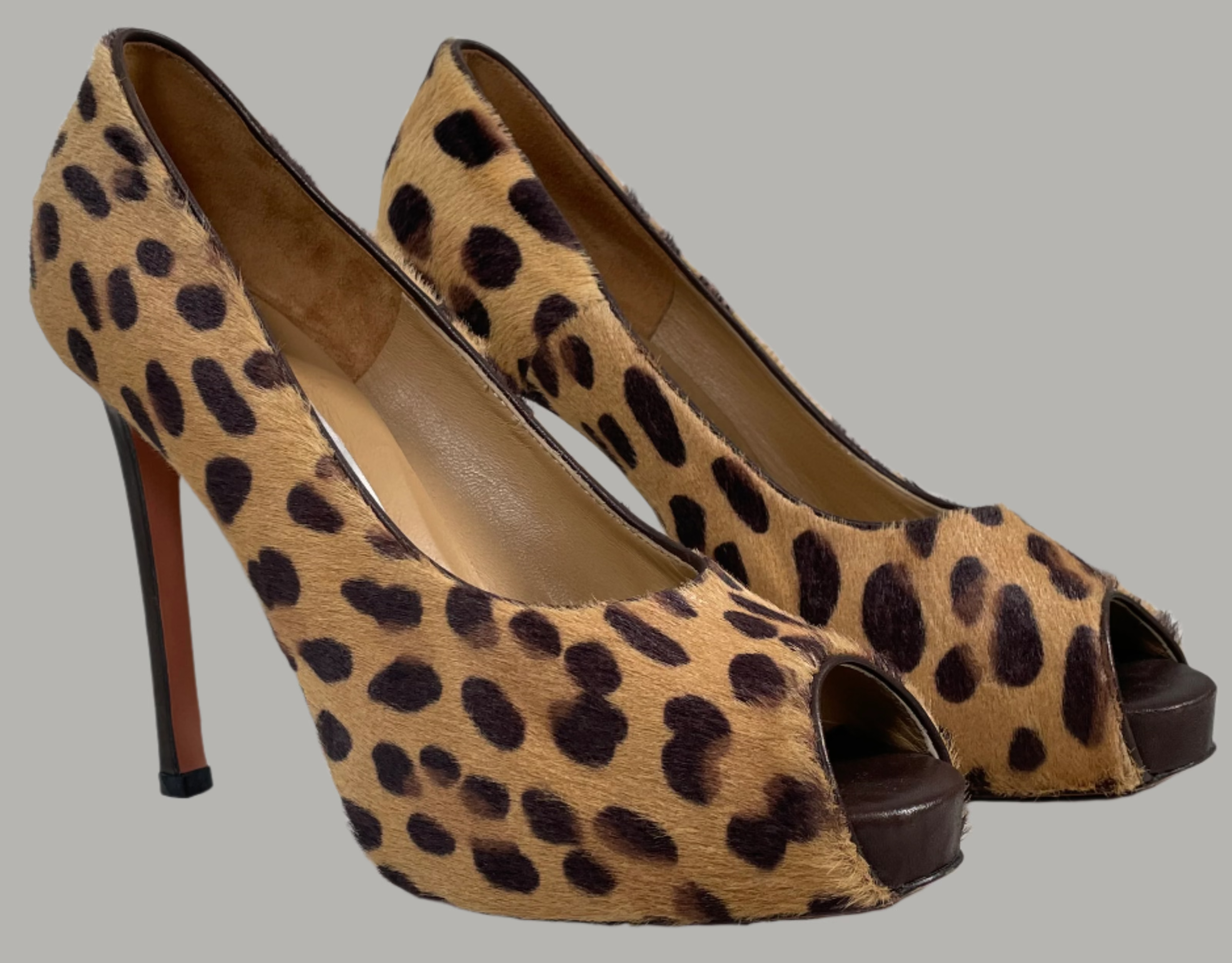 Escarpins ouverts Malraux Paris en poil de poney léopard | Fabriqués en Italie | Pointure 37,5 (UE) / 7,5 (US)