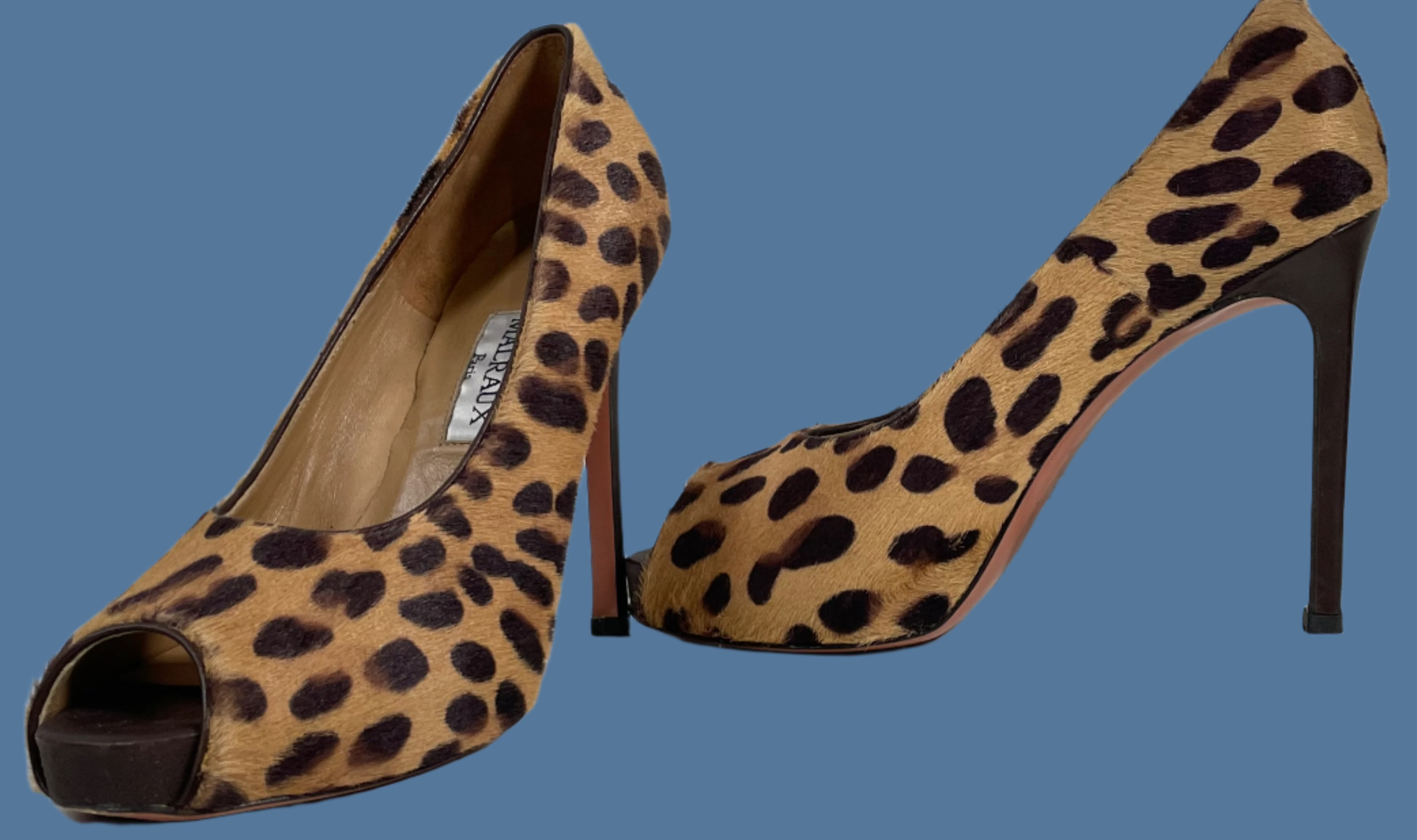 Escarpins ouverts Malraux Paris en poil de poney léopard | Fabriqués en Italie | Pointure 37,5 (UE) / 7,5 (US)