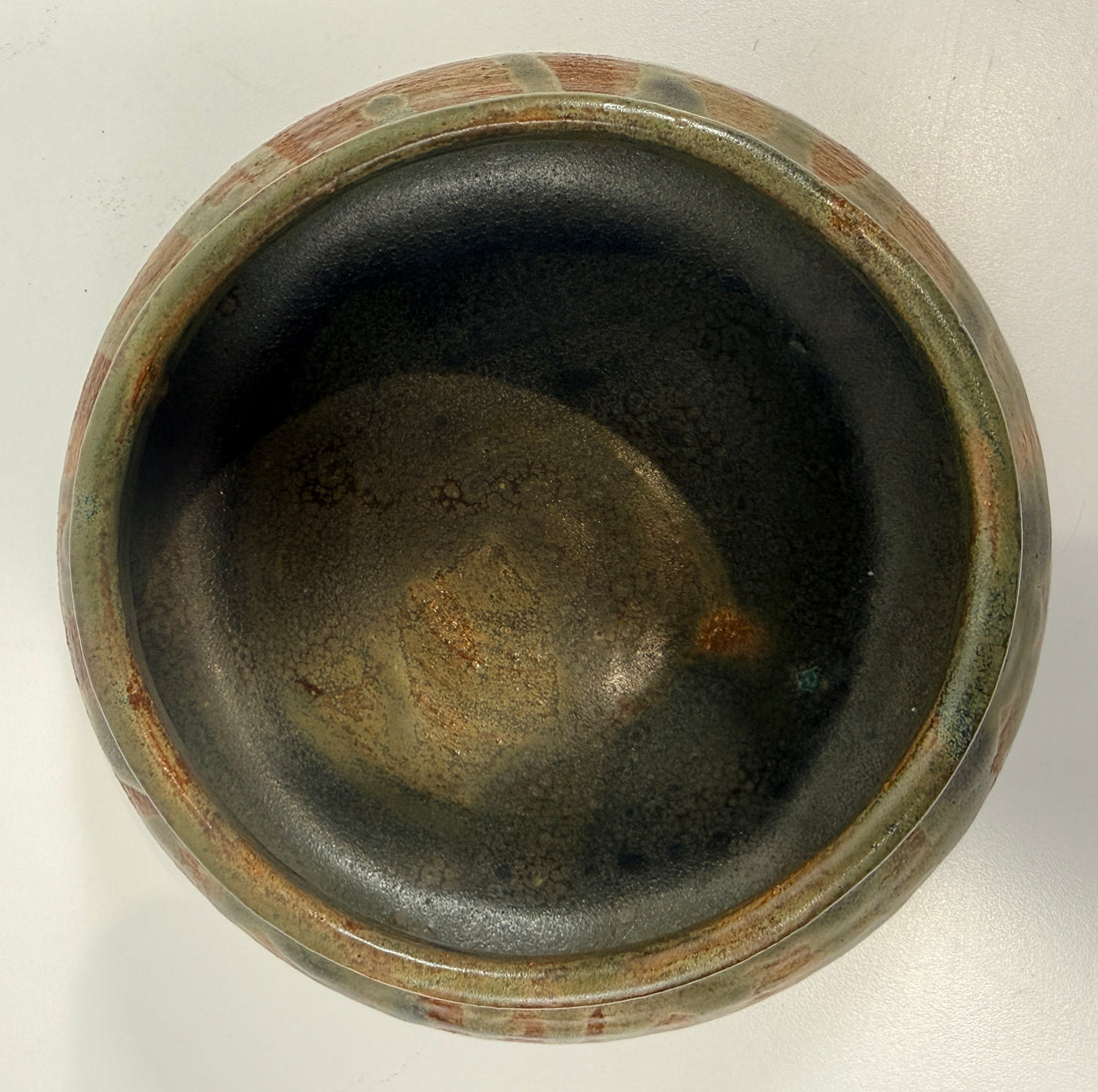 Vintage Yolande Morin studio pottery bowl with olive glaze. Signed handmade Canadian ceramic centerpiece with mid-century style.
