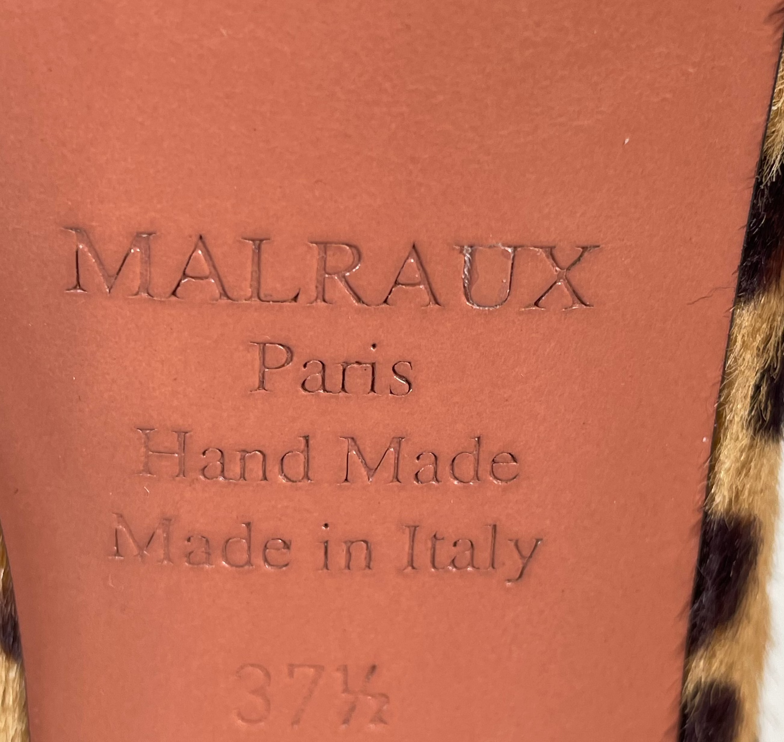 Escarpins ouverts Malraux Paris en poil de poney léopard | Fabriqués en Italie | Pointure 37,5 (UE) / 7,5 (US)