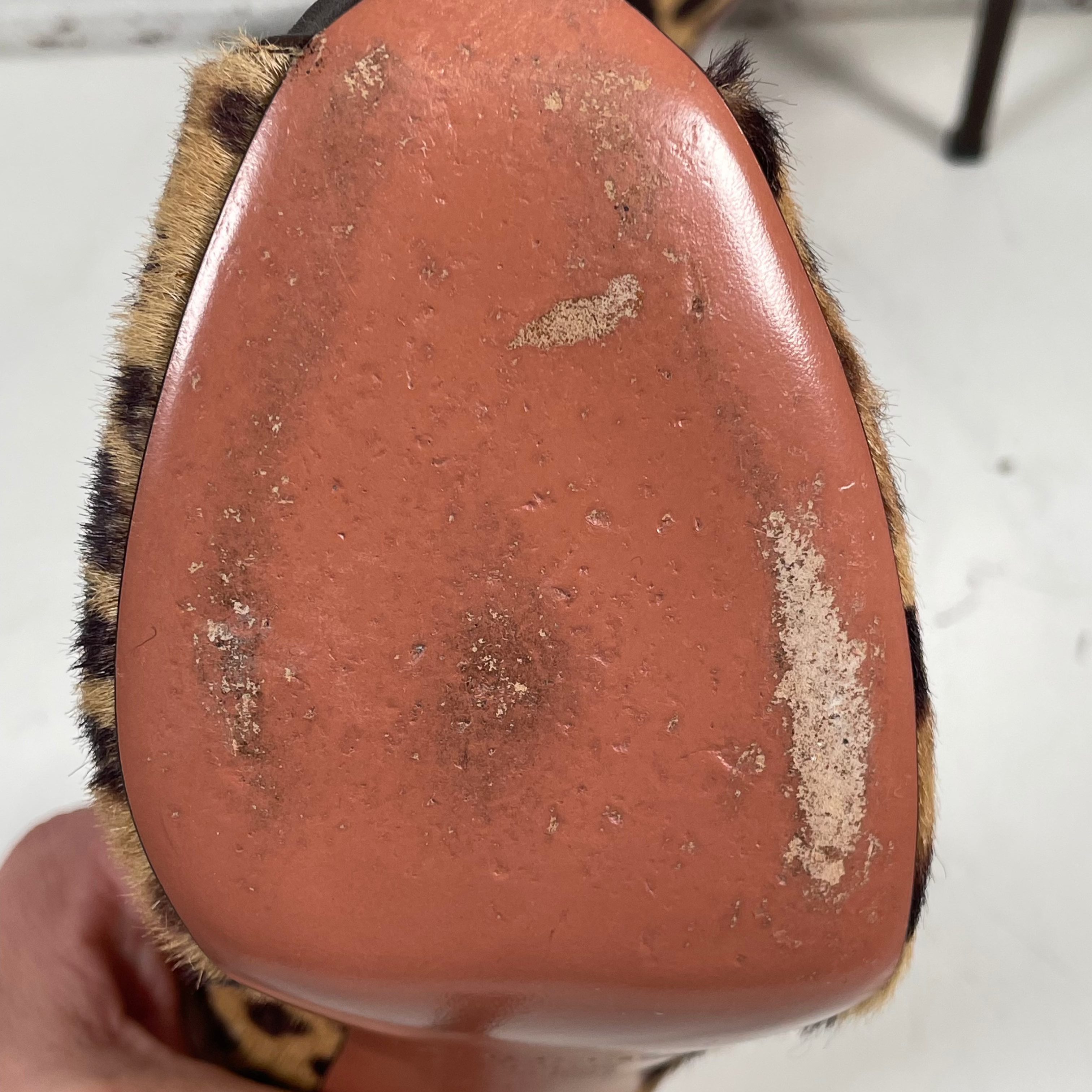 Escarpins ouverts Malraux Paris en poil de poney léopard | Fabriqués en Italie | Pointure 37,5 (UE) / 7,5 (US)