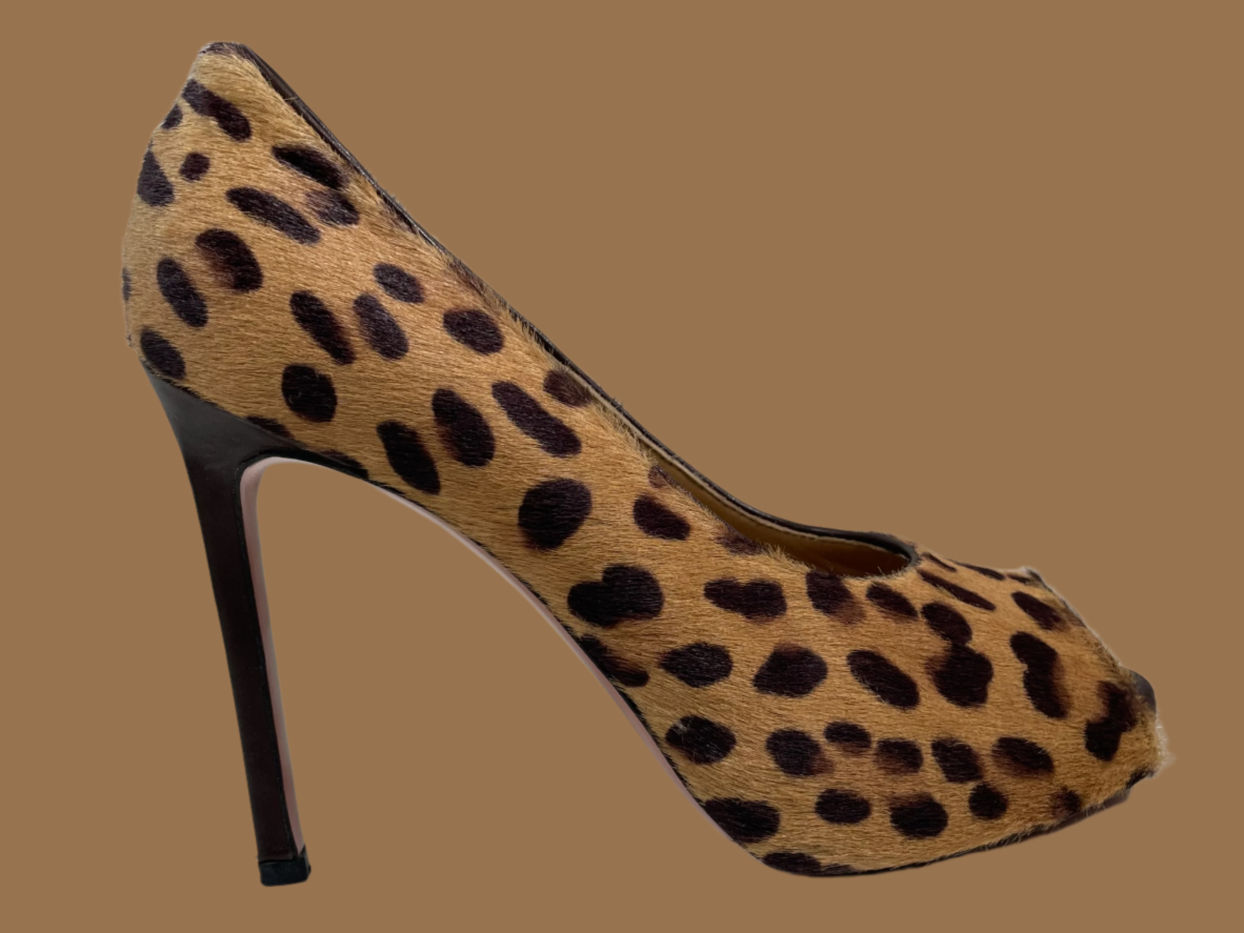 Escarpins ouverts Malraux Paris en poil de poney léopard | Fabriqués en Italie | Pointure 37,5 (UE) / 7,5 (US)